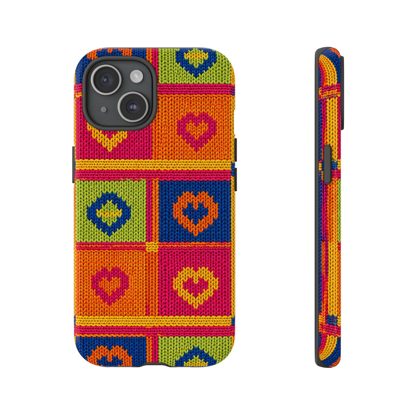 Retro Knit Pattern Heart Patch Tough Phone Case