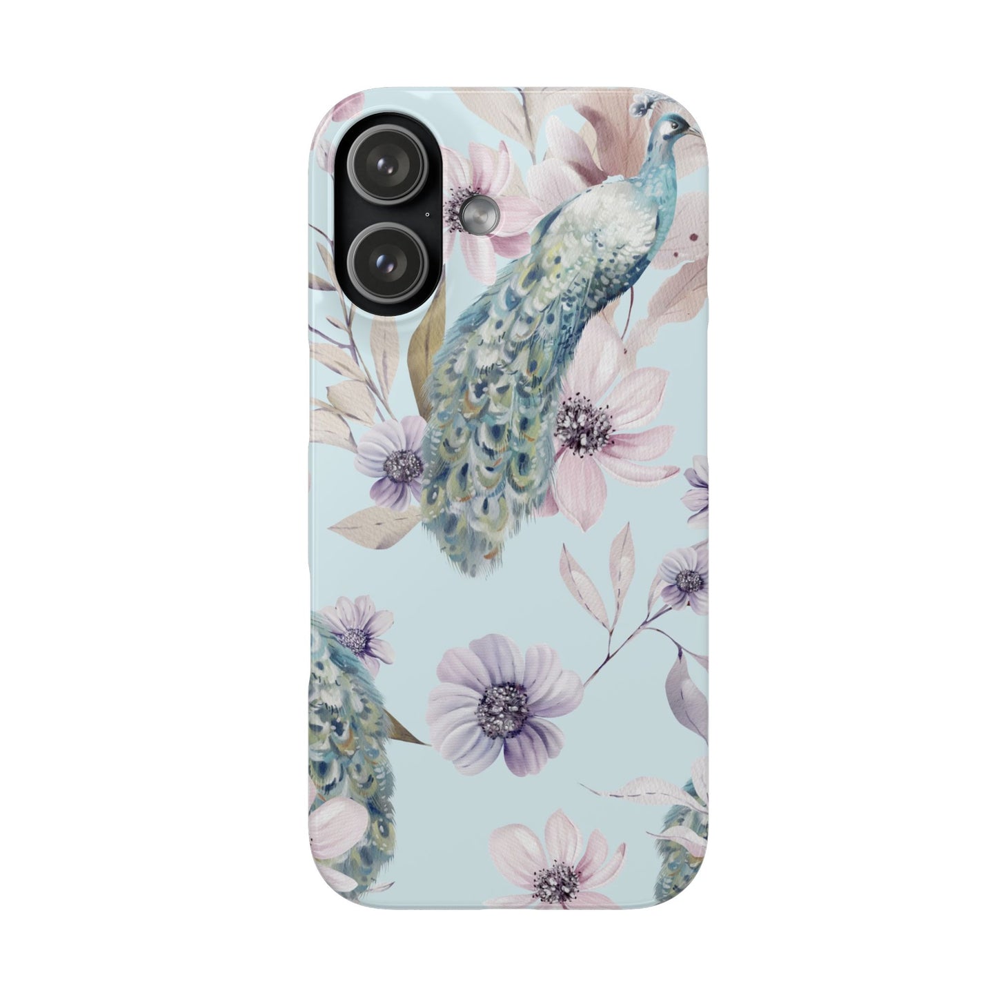 Watercolour Pastel Peacock Floral Snap Phone Case for Apple iPhone and Samsung Galaxy.