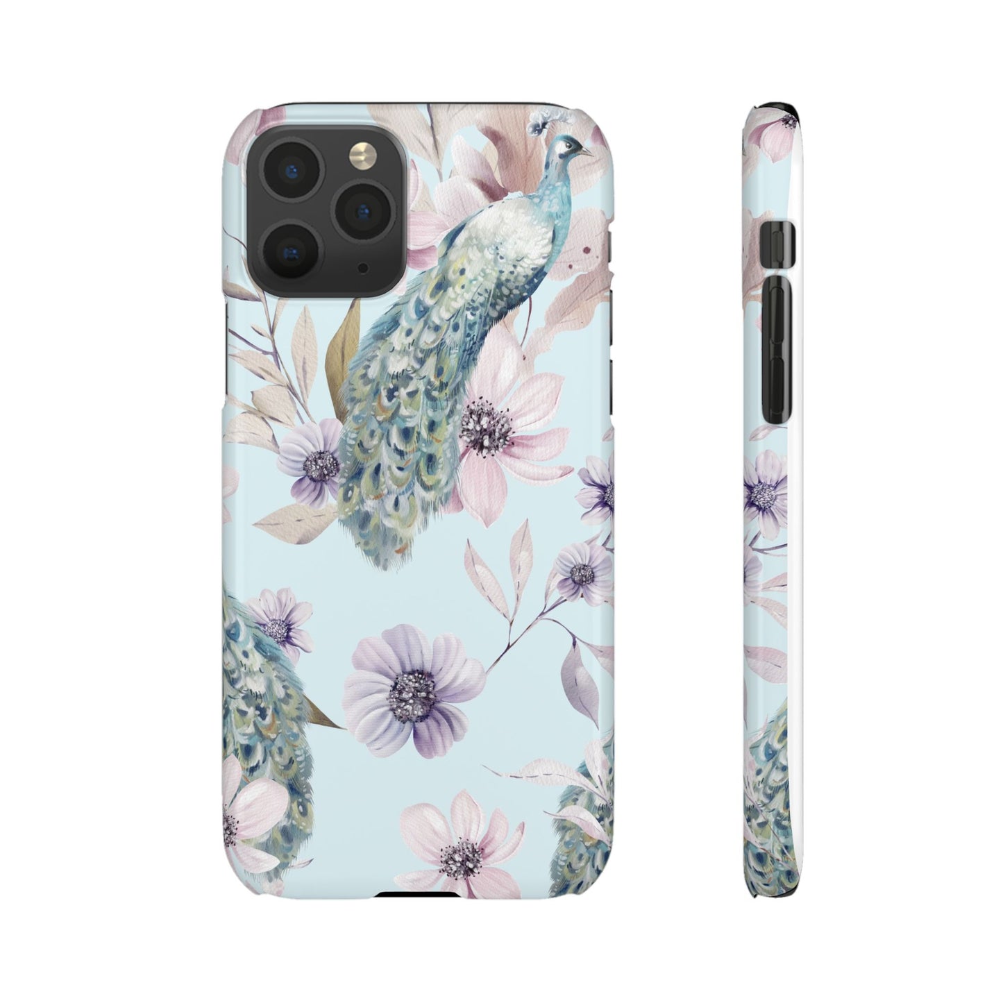 Watercolour Pastel Peacock Floral Snap Phone Case for Apple iPhone and Samsung Galaxy.