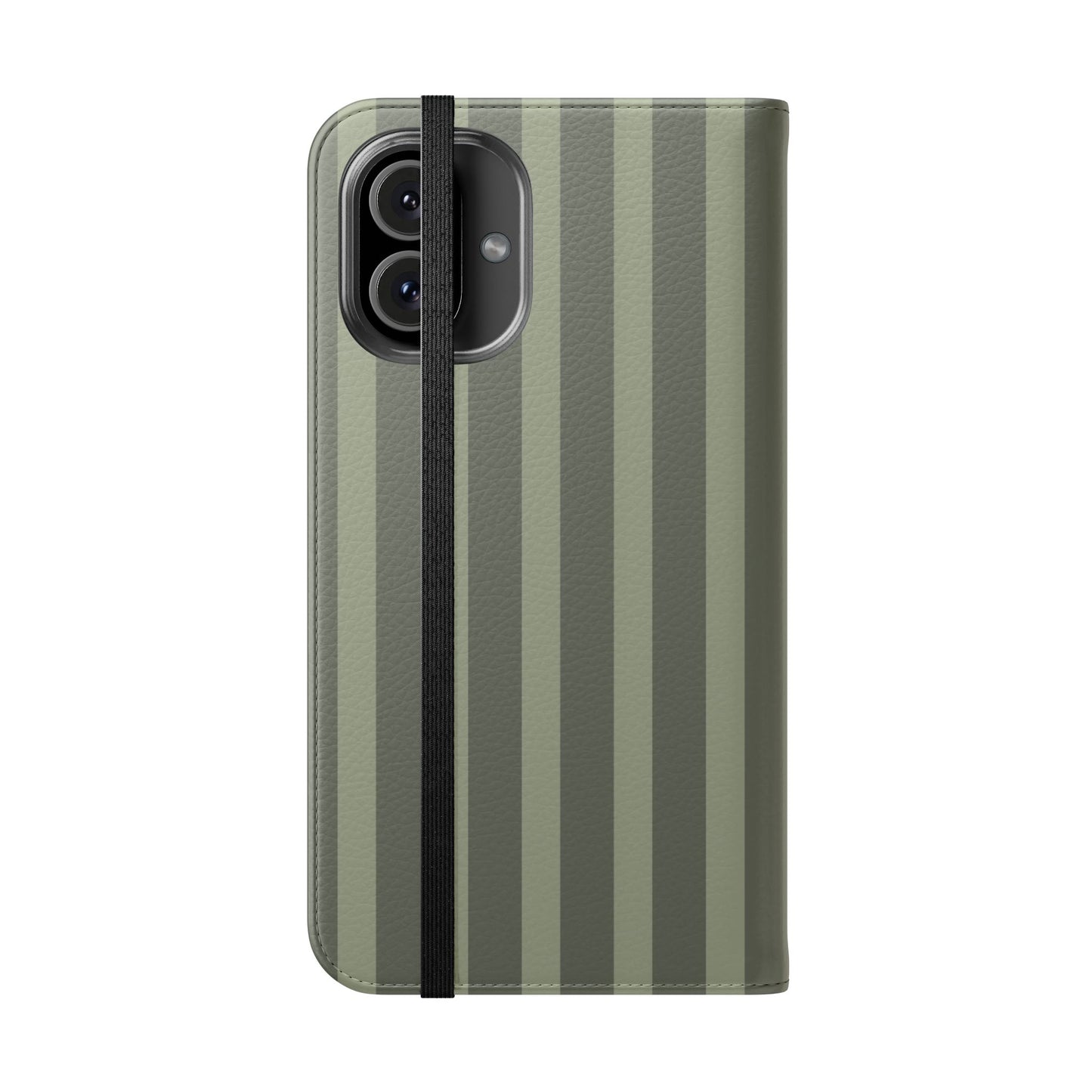Olive Vertical Stripe Flip Phone Case — Wallet Cover with Card Slots