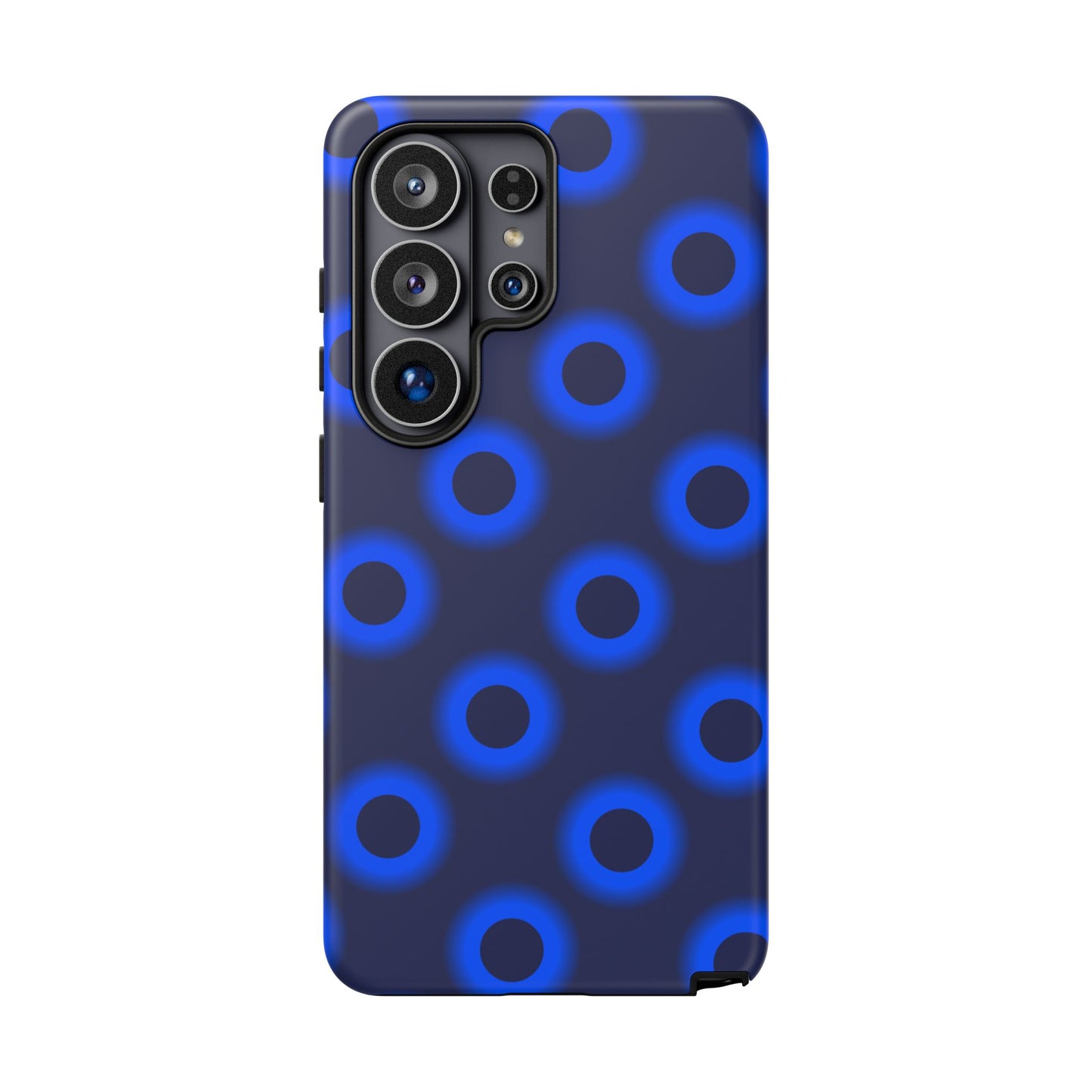 Blue Neon Dot Tough Phone Case — Protective iPhone Cover with Geometric Ring Pattern