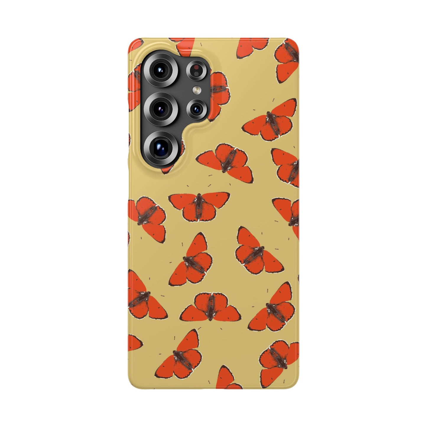 Butterfly Snap Phone Case — Red Moth Pattern on Mustard Background