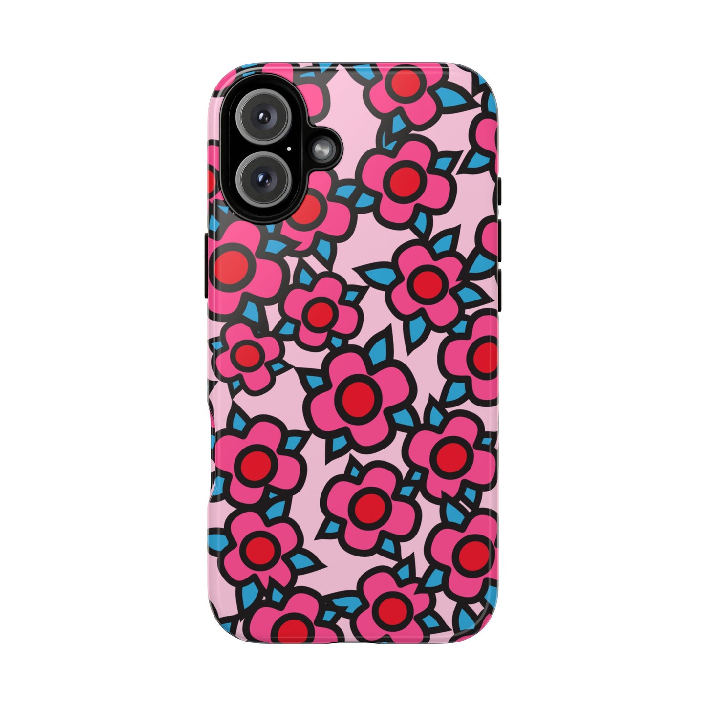 Floral Pink Tough Phone Case — Retro Red & Teal Flower Pattern