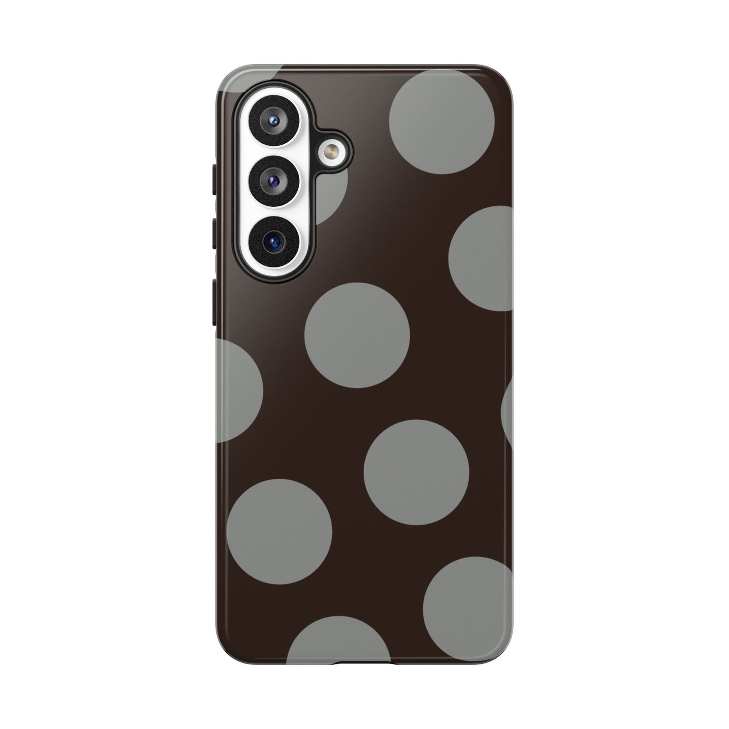 Polka Dot Tough Phone Case – Brown & Gray Retro Dot Protective Cover