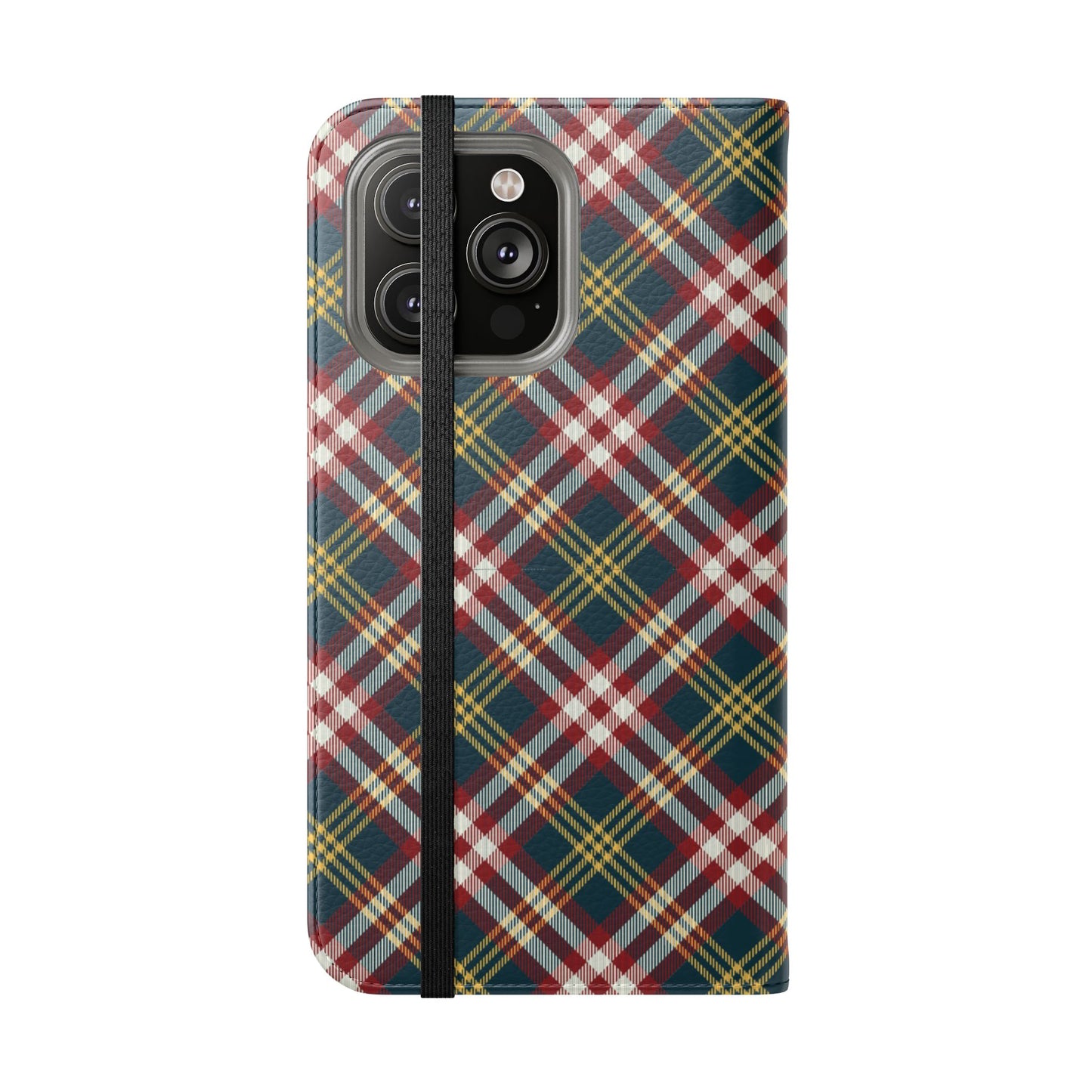 Tartan Flip Phone Case — Yellow & Red Plaid Wallet Cover