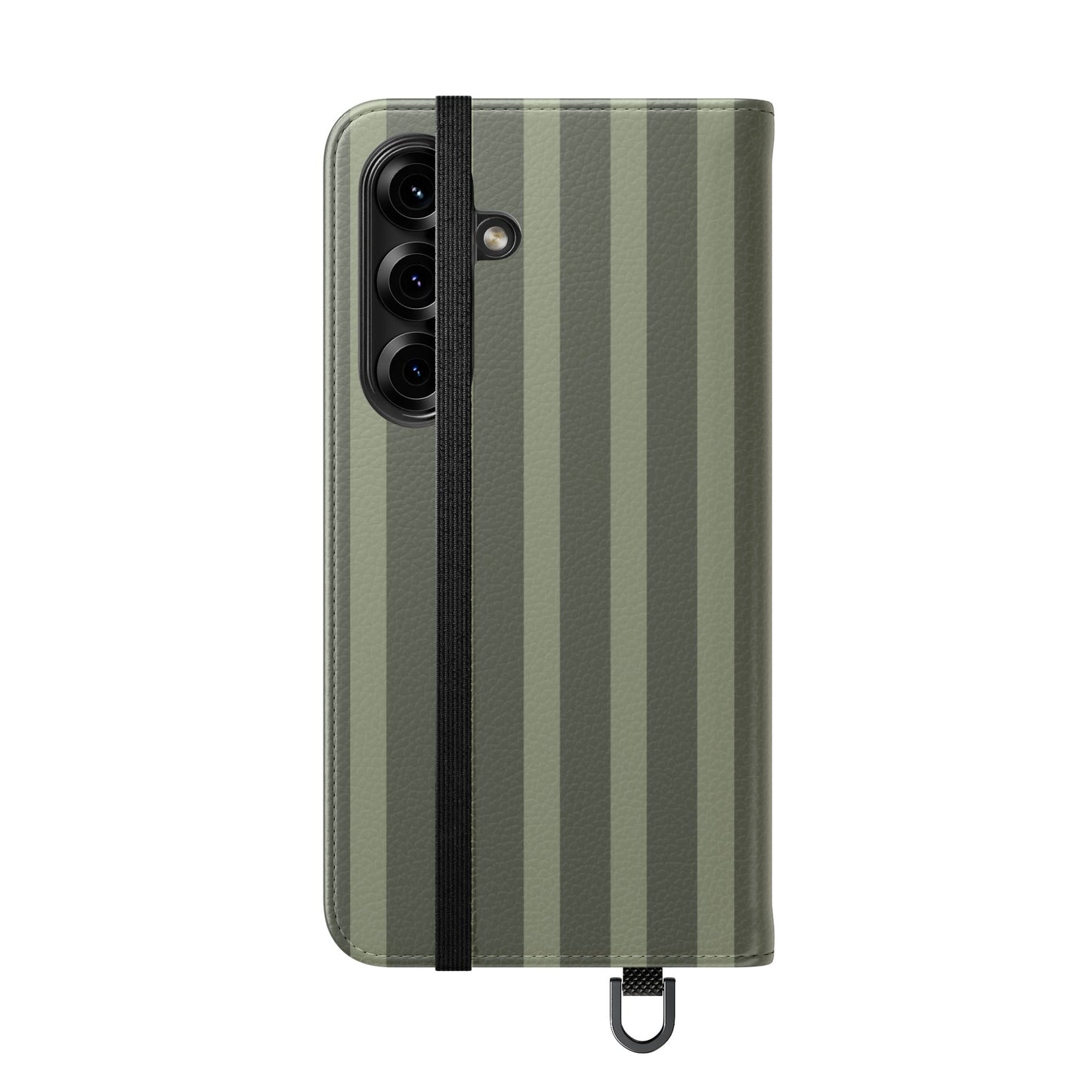 Olive Vertical Stripe Flip Phone Case — Wallet Cover with Card Slots