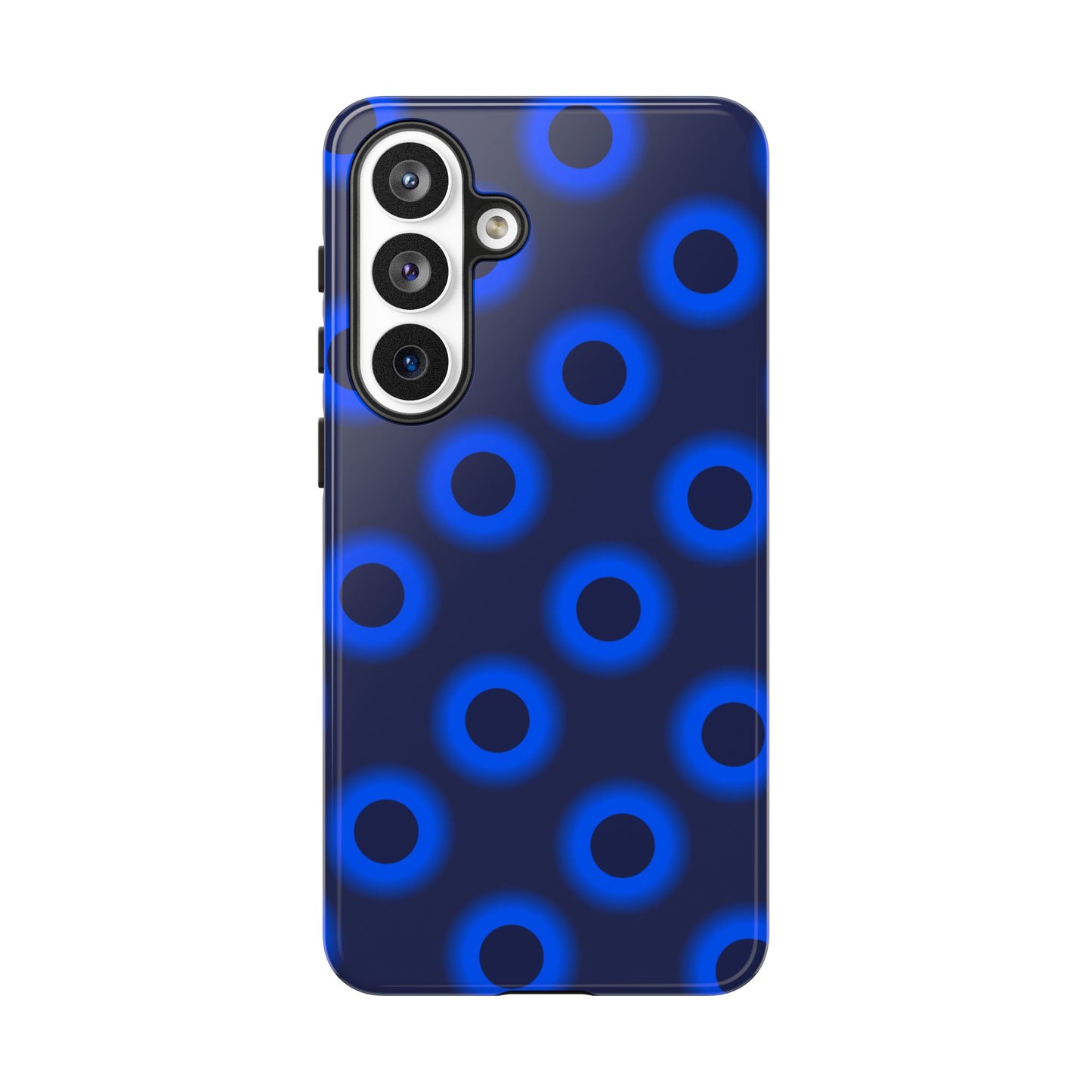 Blue Neon Dot Tough Phone Case — Protective iPhone Cover with Geometric Ring Pattern