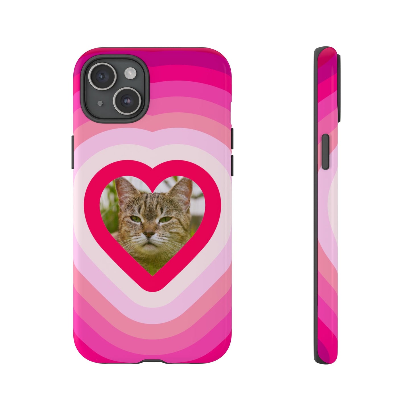 Single Image Personalised  Heart Photo Phone Case – Pink Gradient Love Tough Case for Apple iPhone, Samsung Galaxy and Google Pixel.