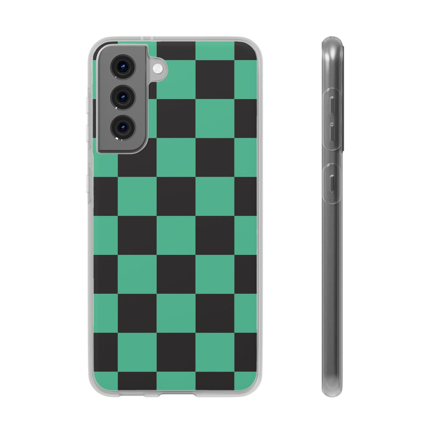 Tanjiro Checkerboard Green and Black Flexi Phone Case for Apple iPhone and Samsung Galaxy.