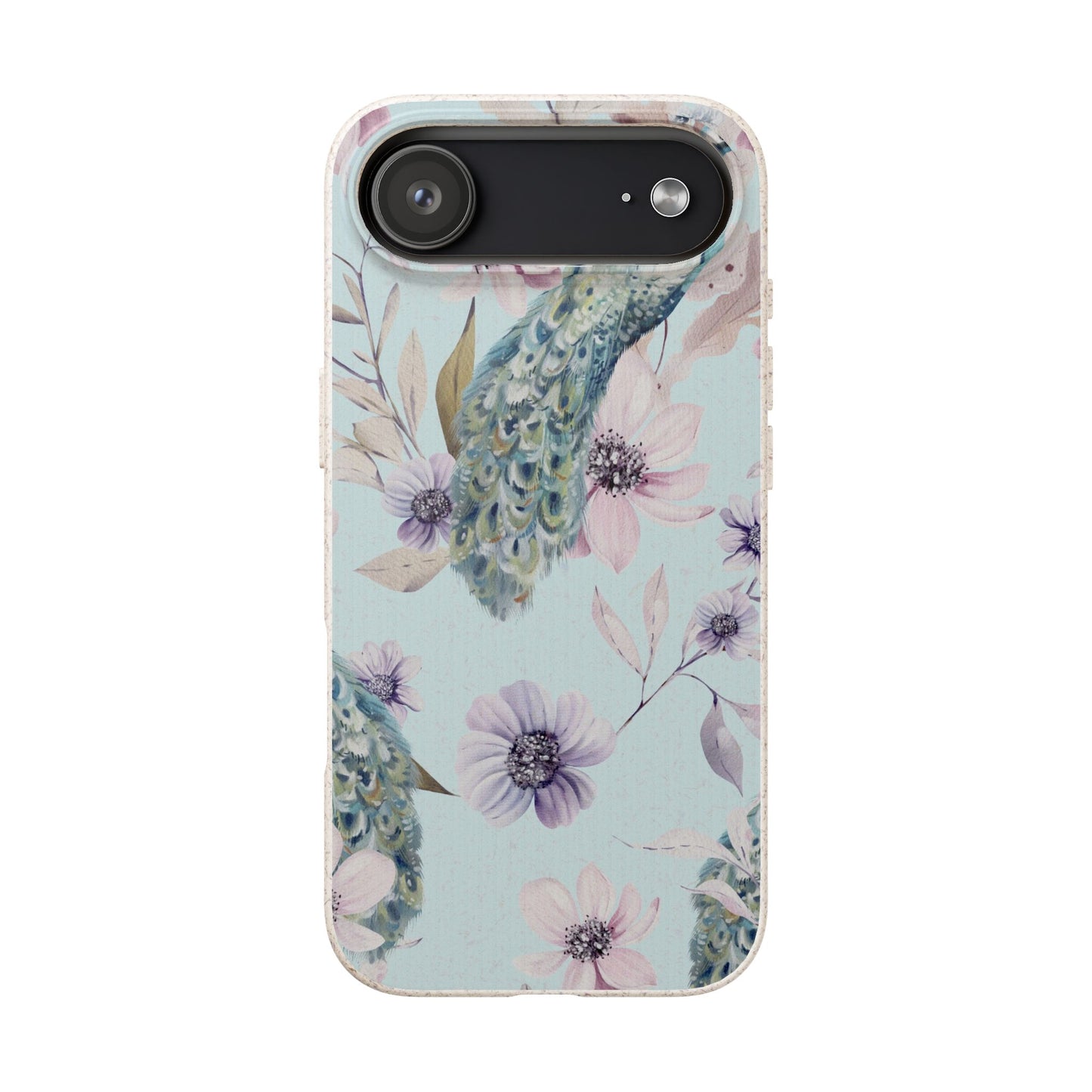 Peacock Floral Biodegradable Phone Case — Eco-Friendly Cover for Apple iPhone and Samsung Galaxy.