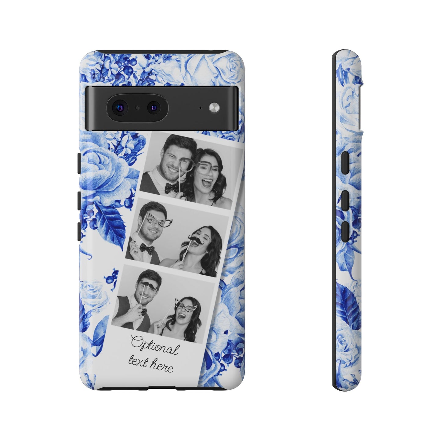 Three Photo Personalised Blue Floral Image Strip Custom Phone Case