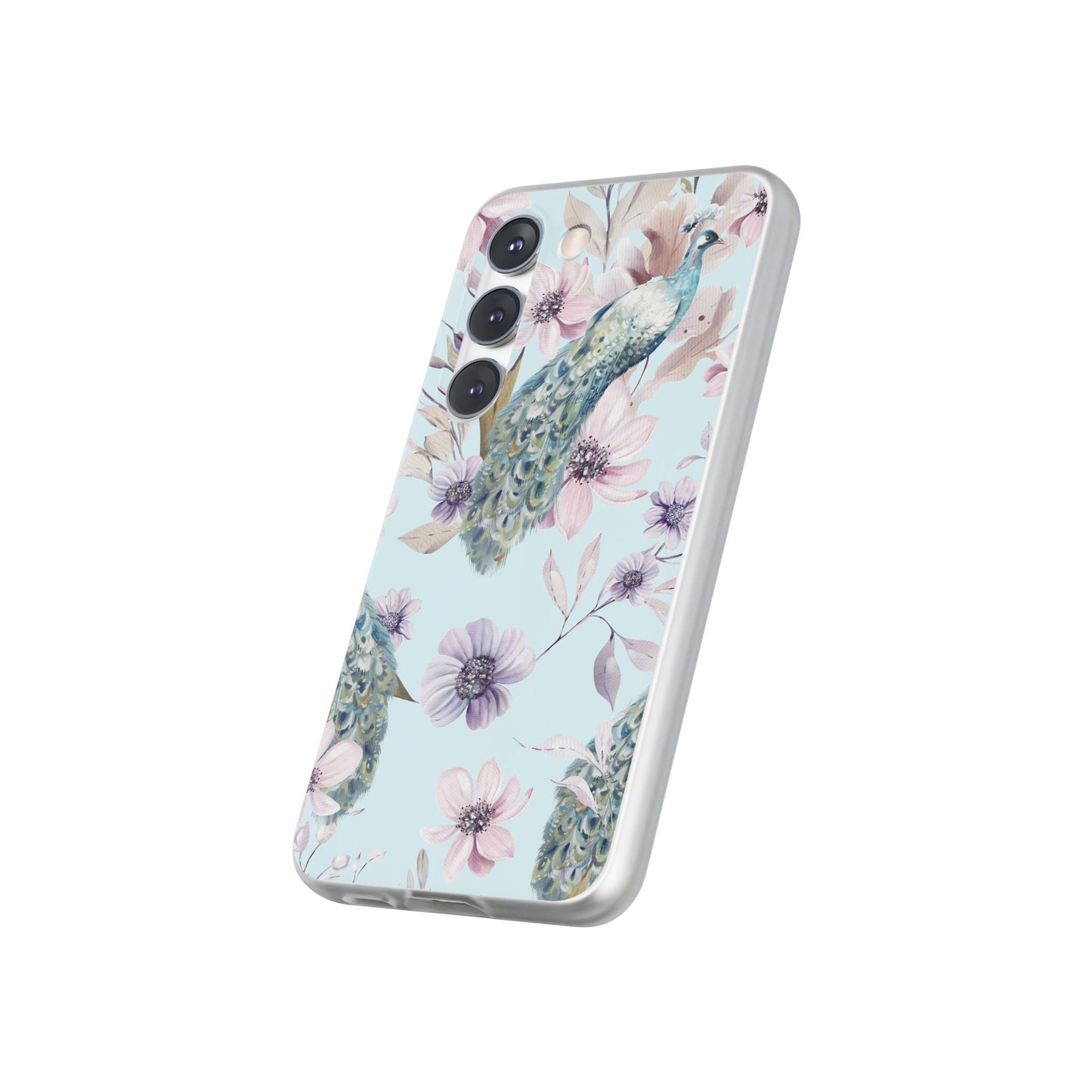 Peacock Floral Phone Case — Pastel Watercolor Bird Slim Case