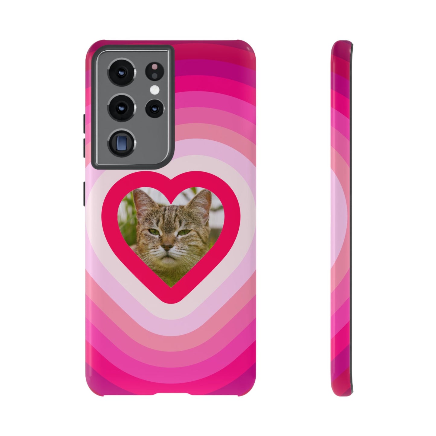 Single Image Personalised  Heart Photo Phone Case – Pink Gradient Love Tough Case for Apple iPhone, Samsung Galaxy and Google Pixel.