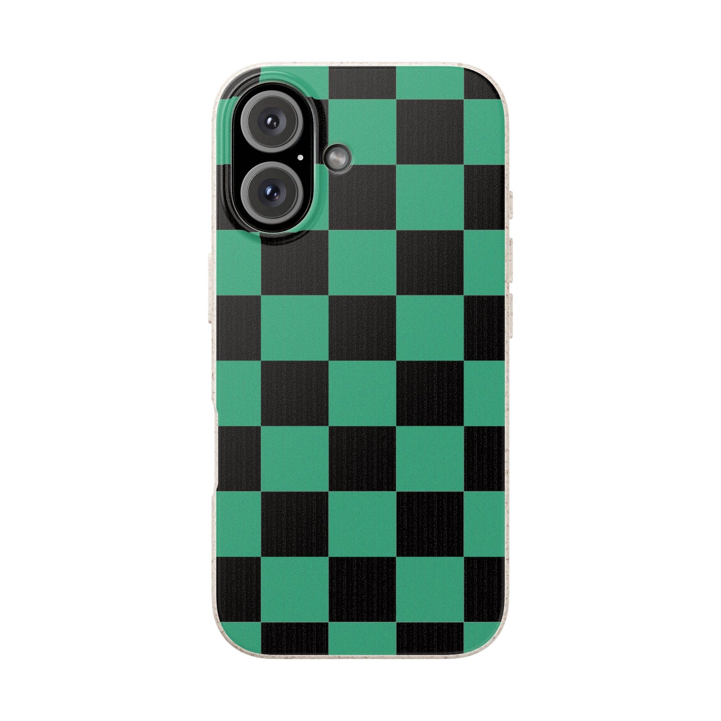 Biodegradable Checkerboard Phone Case — Green & Black Tanjiro Eco Smartphone Cover for Apple iPhone and Samsung Galaxy.