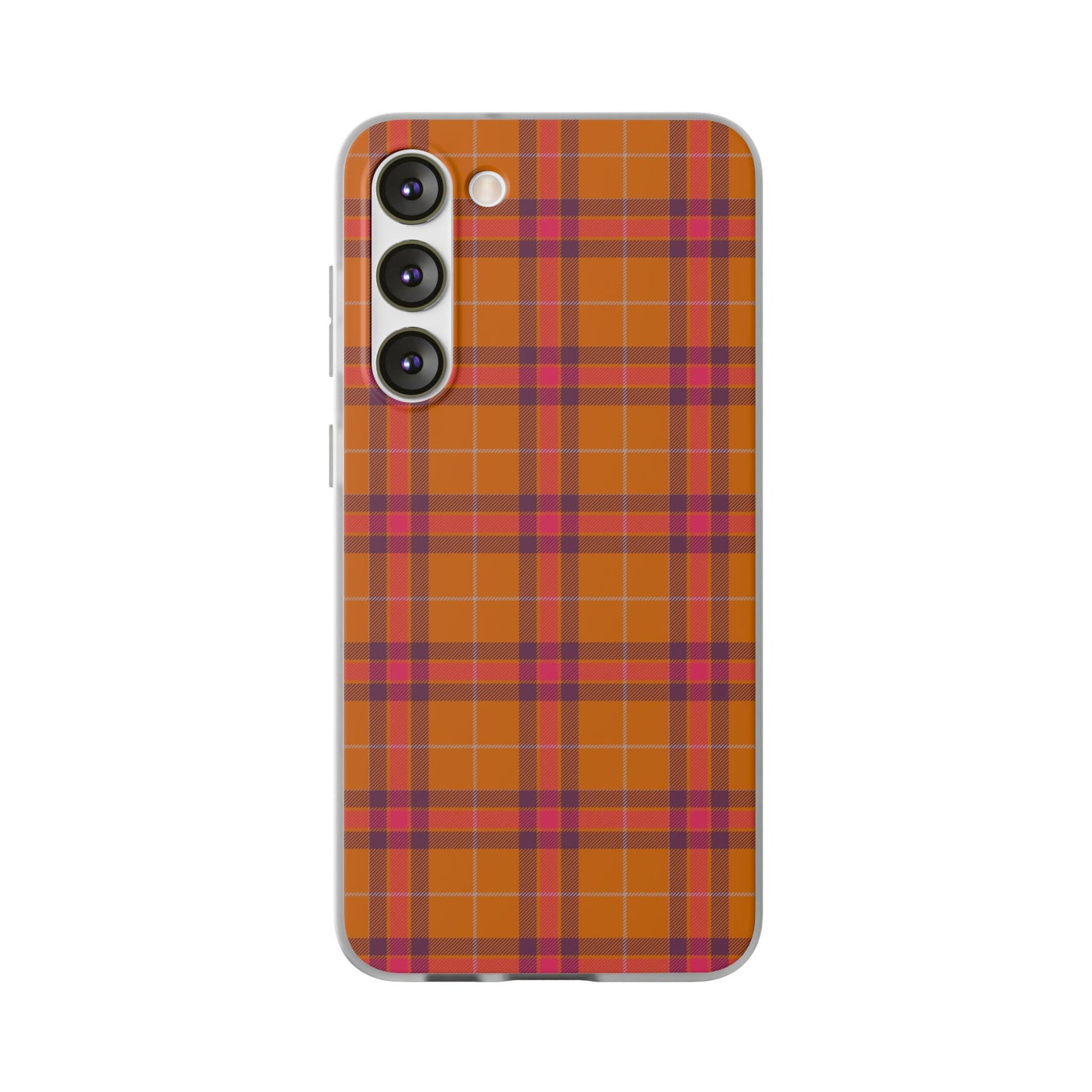 Orange Plaid Flexi Phone Case for Apple iPhone and Samsung Galaxy.