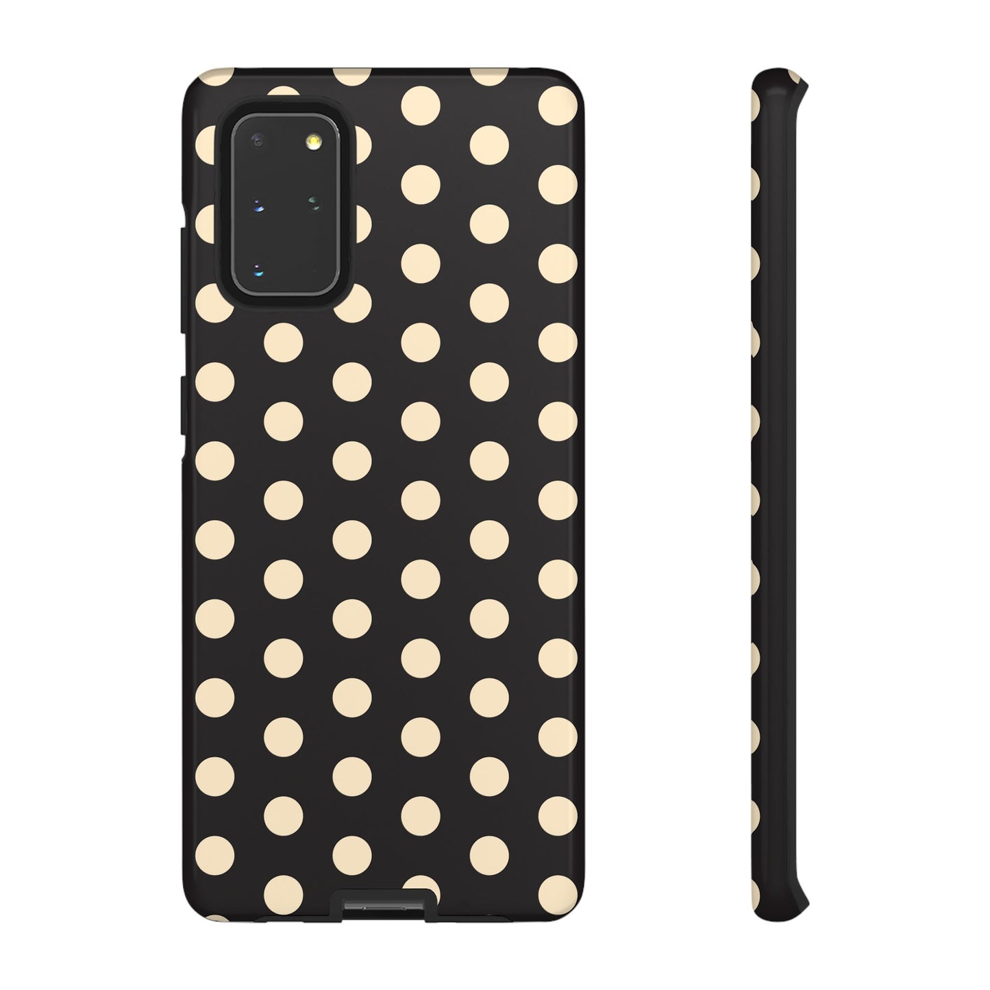 Polka Dot Tough Phone Case — Black with Cream Dots, Protective Slim Phone Cover