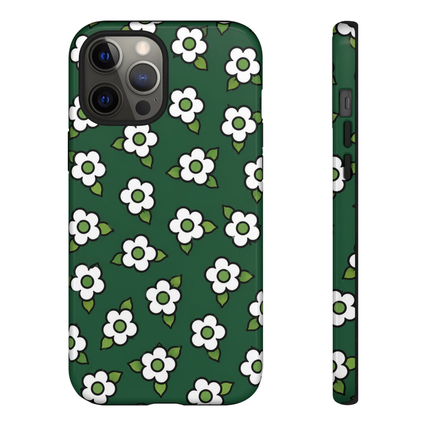 Floral Tough Case — Green White Daisy Protective Phone Cover