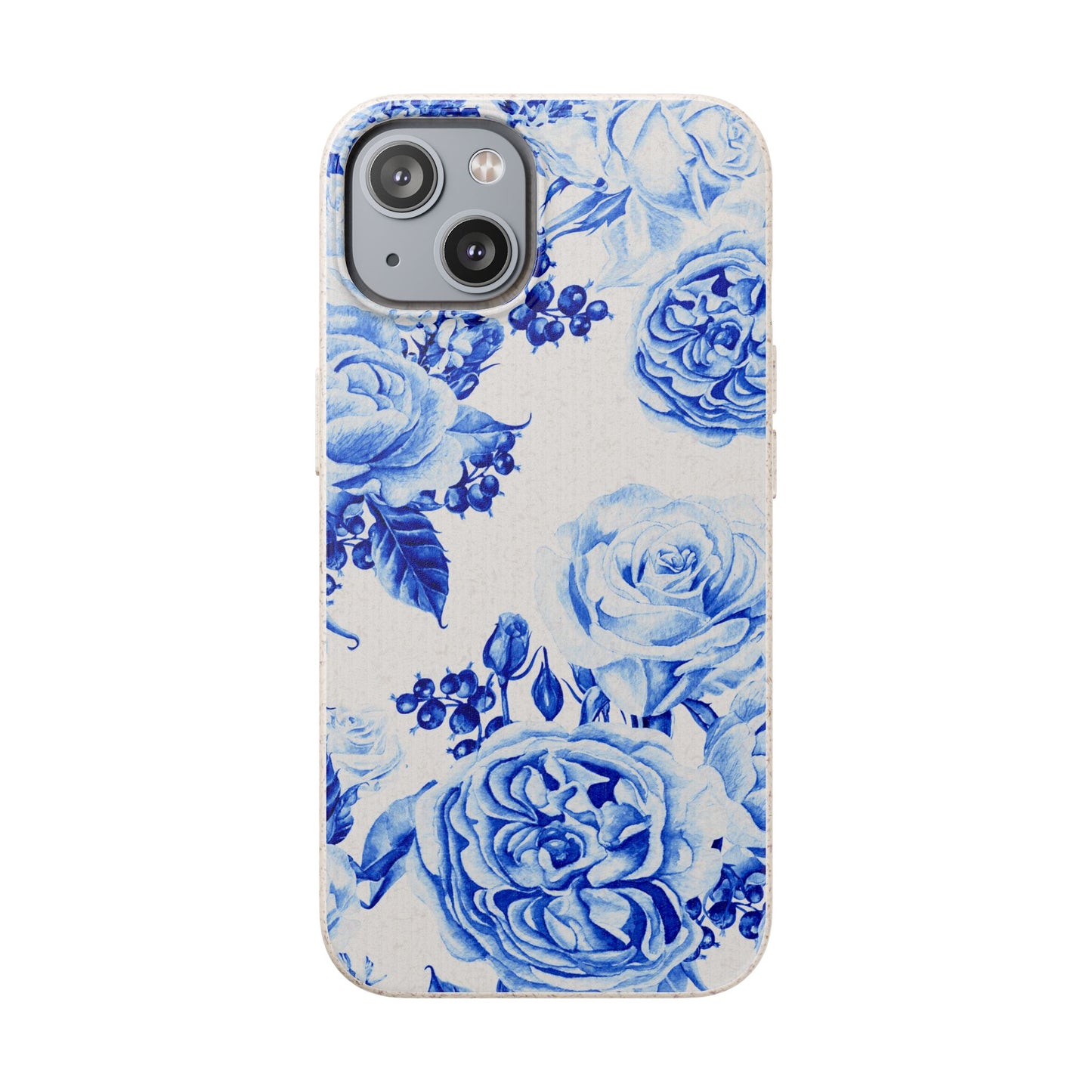 Blue Floral Biodegradable Eco-Friendly Phone Cover for Apple iPhone and Samsung Galaxy.