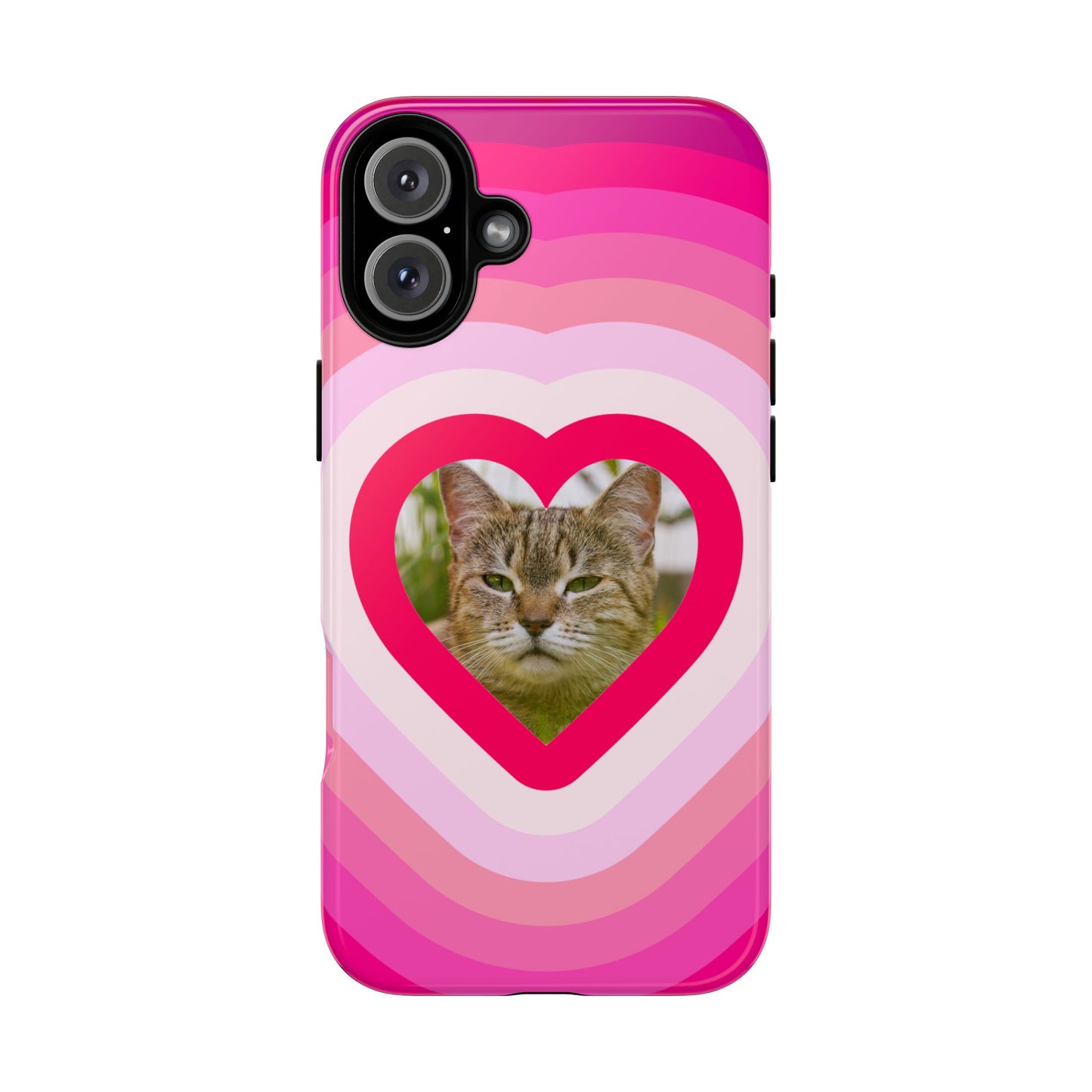 Single Image Personalised  Heart Photo Phone Case – Pink Gradient Love Tough Case for Apple iPhone, Samsung Galaxy and Google Pixel.