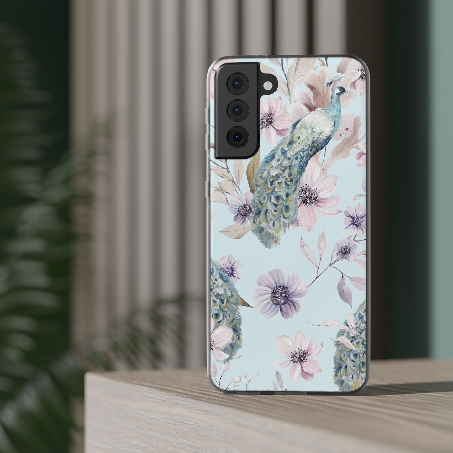 Peacock Floral Phone Case — Pastel Watercolor Bird Slim Case