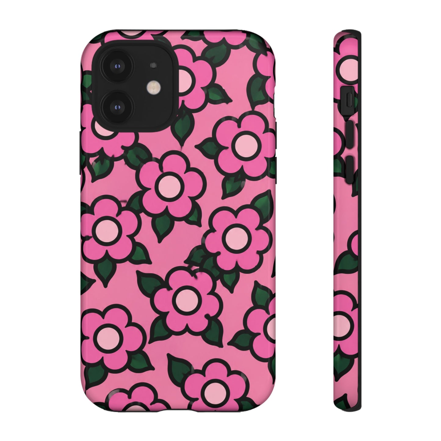Pink Floral Tough Phone Case — Cute Retro Flower Protective Cover