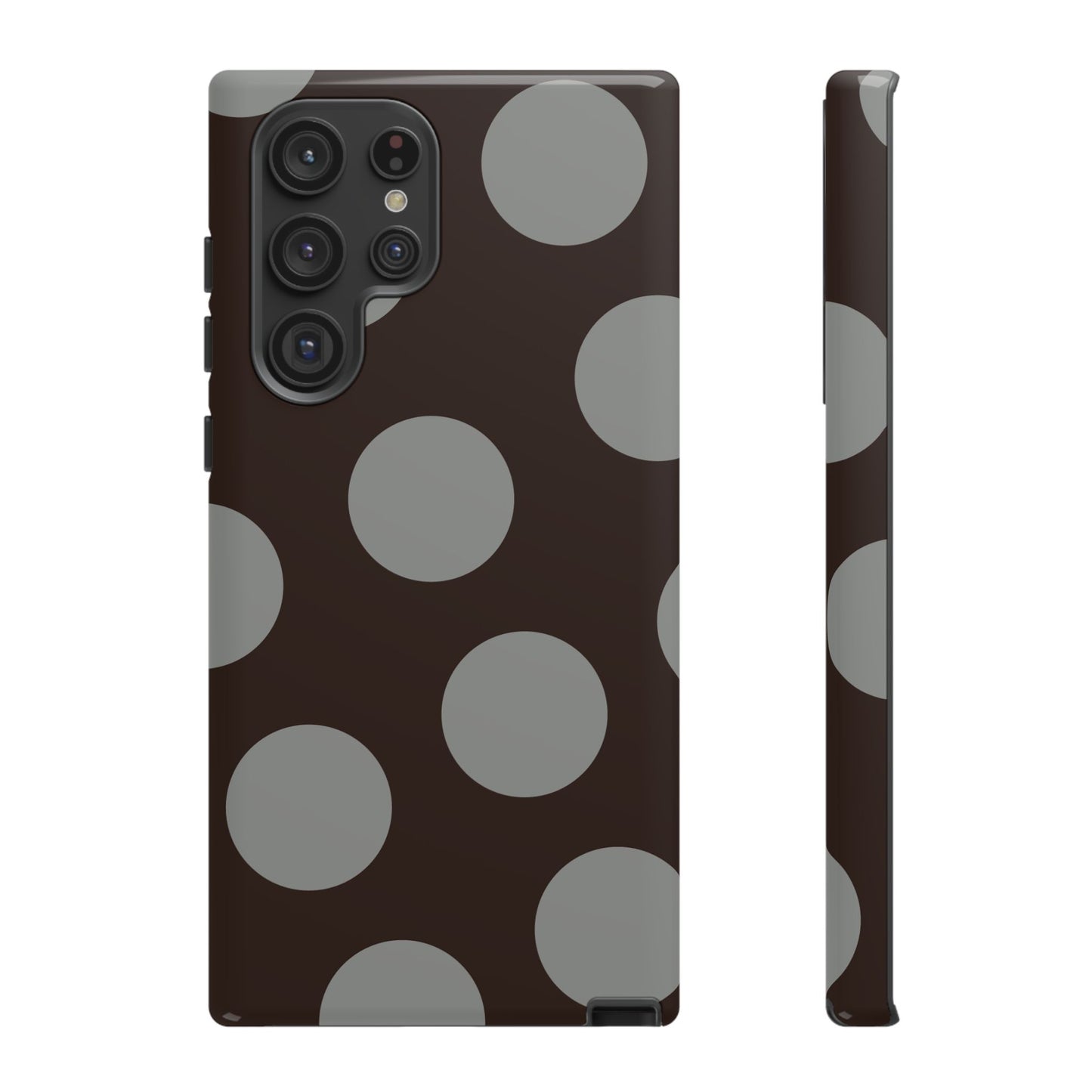 Polka Dot Tough Phone Case – Brown & Gray Retro Dot Protective Cover