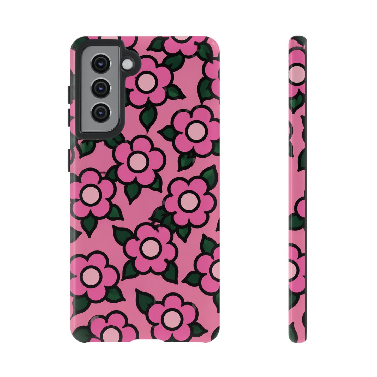 Pink Floral Tough Phone Case — Cute Retro Flower Protective Cover