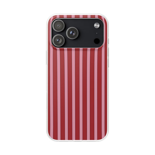 Red Vertical Stripe Protective Flexi Case for Apple iPhone, Samsung Galaxy.
