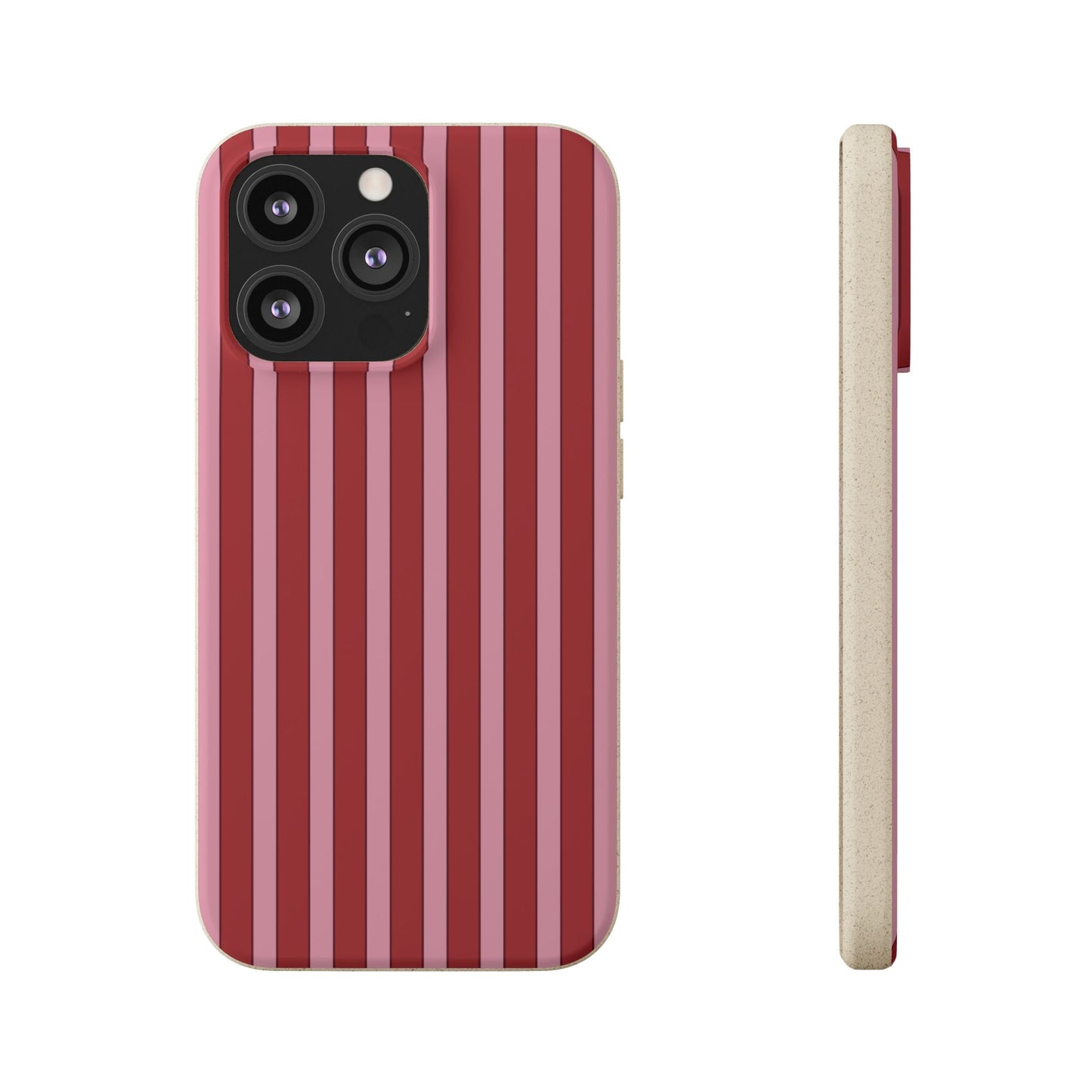 Biodegradable Phone Case — Red Vertical Stripe Eco Protective Cover for Apple iPhone and Samsung Galaxy.
