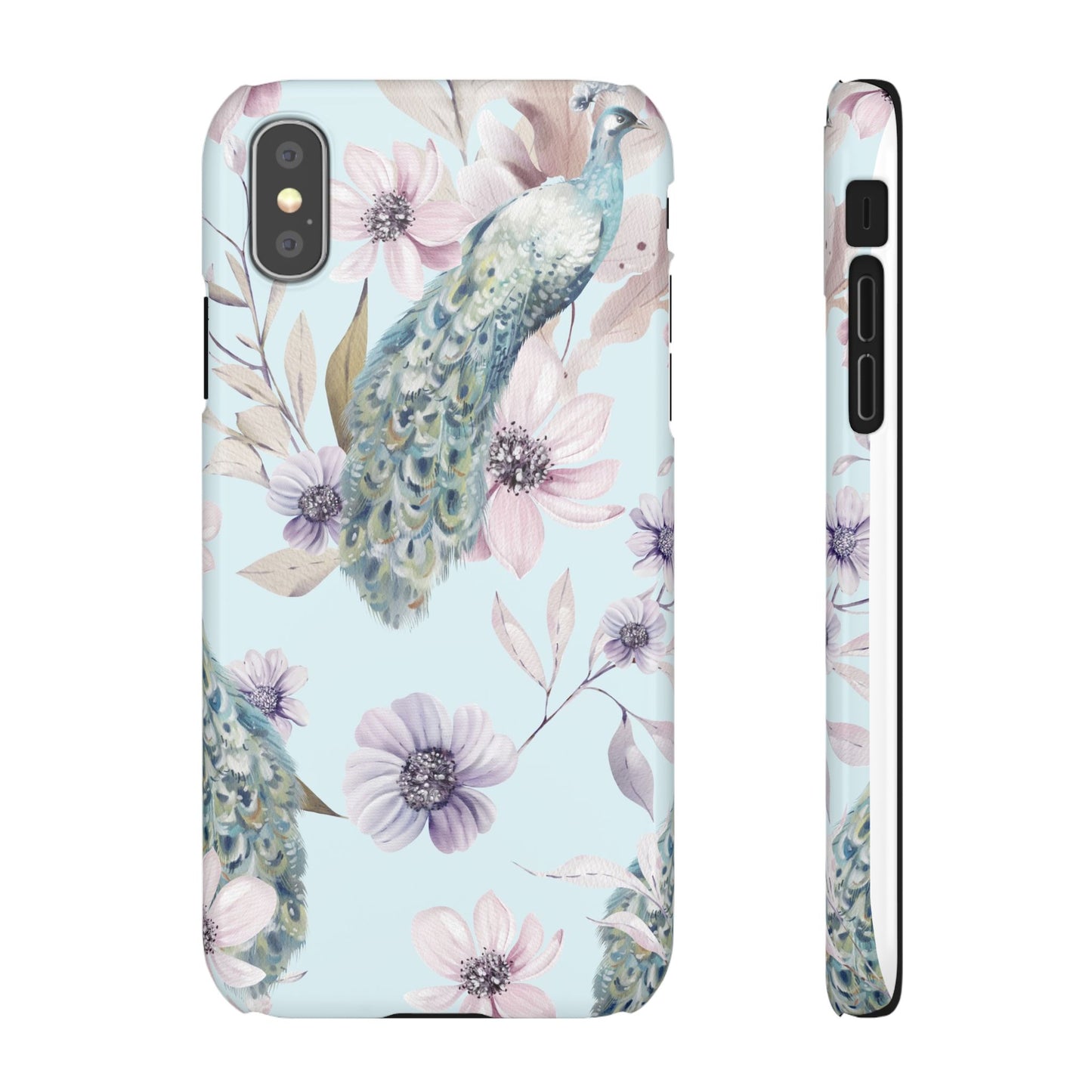Watercolour Pastel Peacock Floral Snap Phone Case for Apple iPhone and Samsung Galaxy.