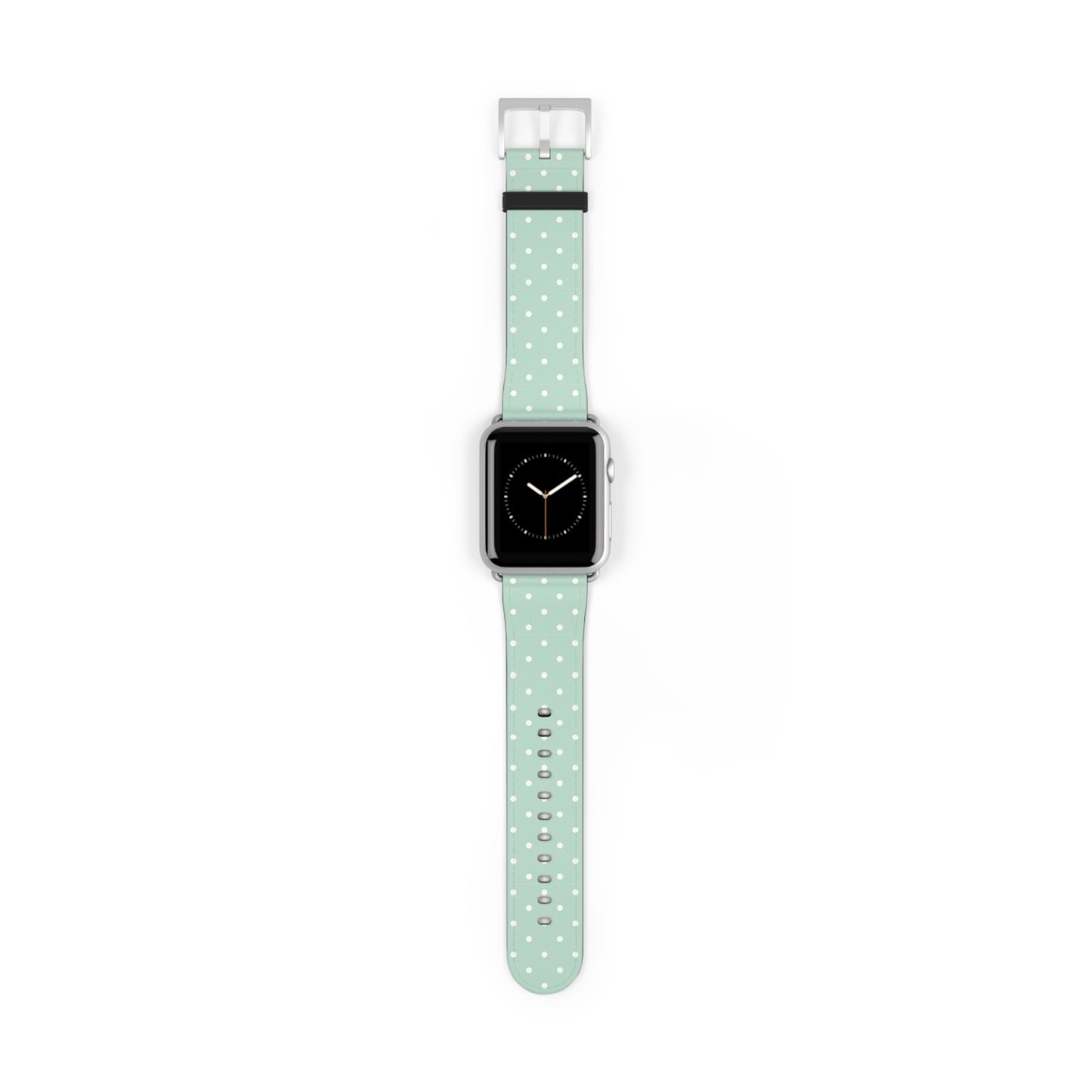 Mint polka dot watch band in pastel green, cute apple watch band for women, soft faux leather strap with white stars