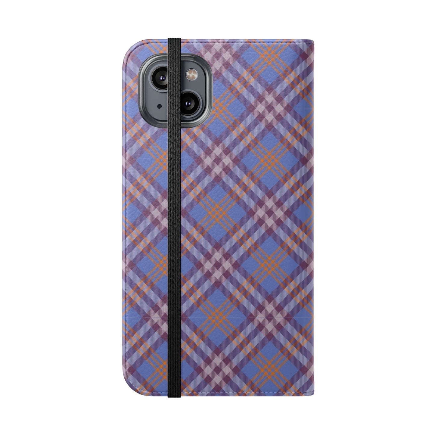 Tartan Flip Phone Case — Violet & Orange Plaid Wallet Cover
