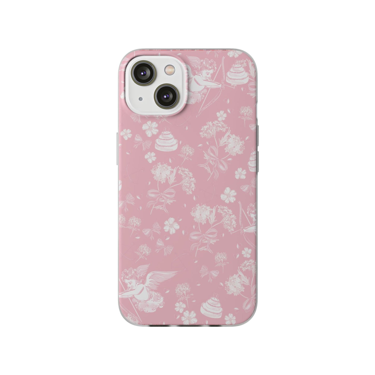 Pink Floral Cherub Flexi Phone Case for Apple iPhone and Samsung Galaxy.