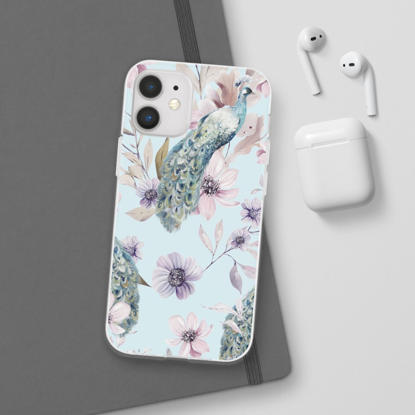 Peacock Floral Phone Case — Pastel Watercolor Bird Slim Case