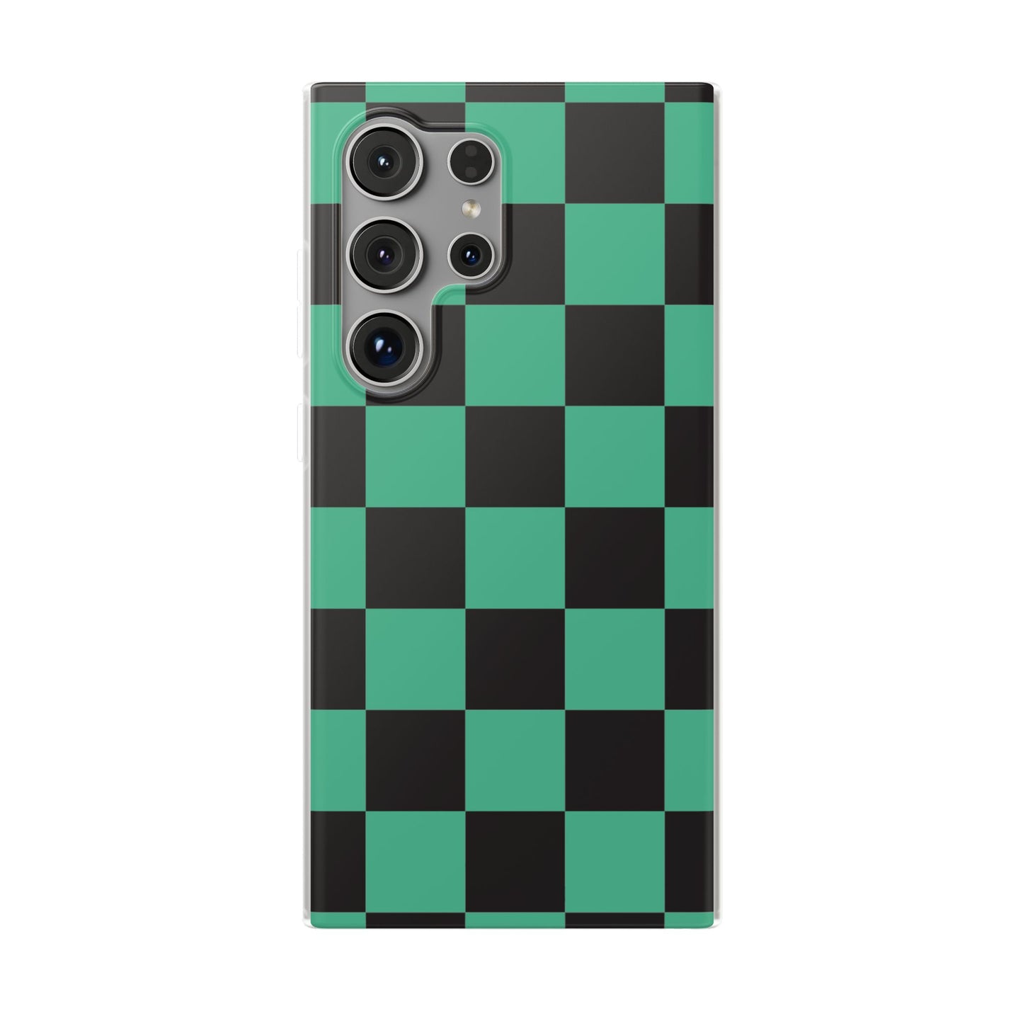 Tanjiro Checkerboard Green and Black Flexi Phone Case for Apple iPhone and Samsung Galaxy.