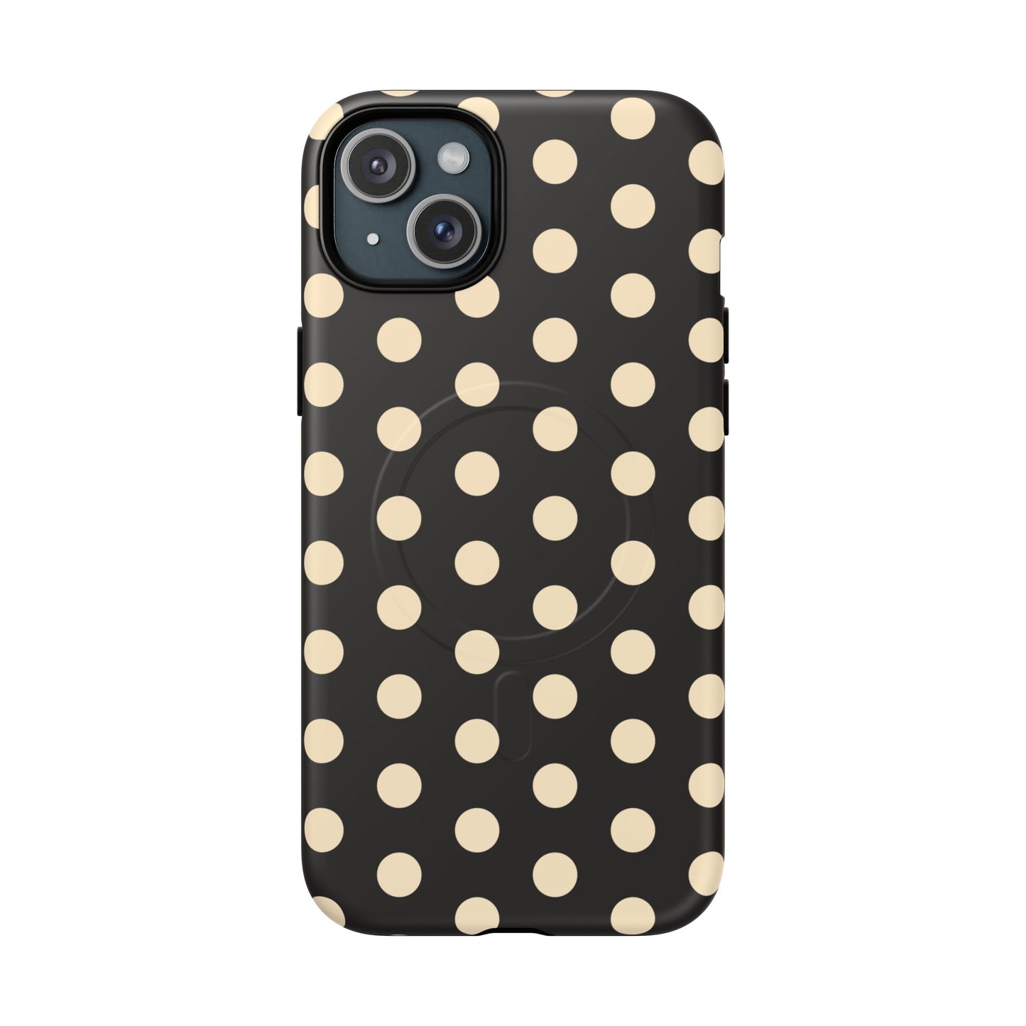 Polka Dot Magnetic Phone Case – Black & Cream Retro Spot Pattern