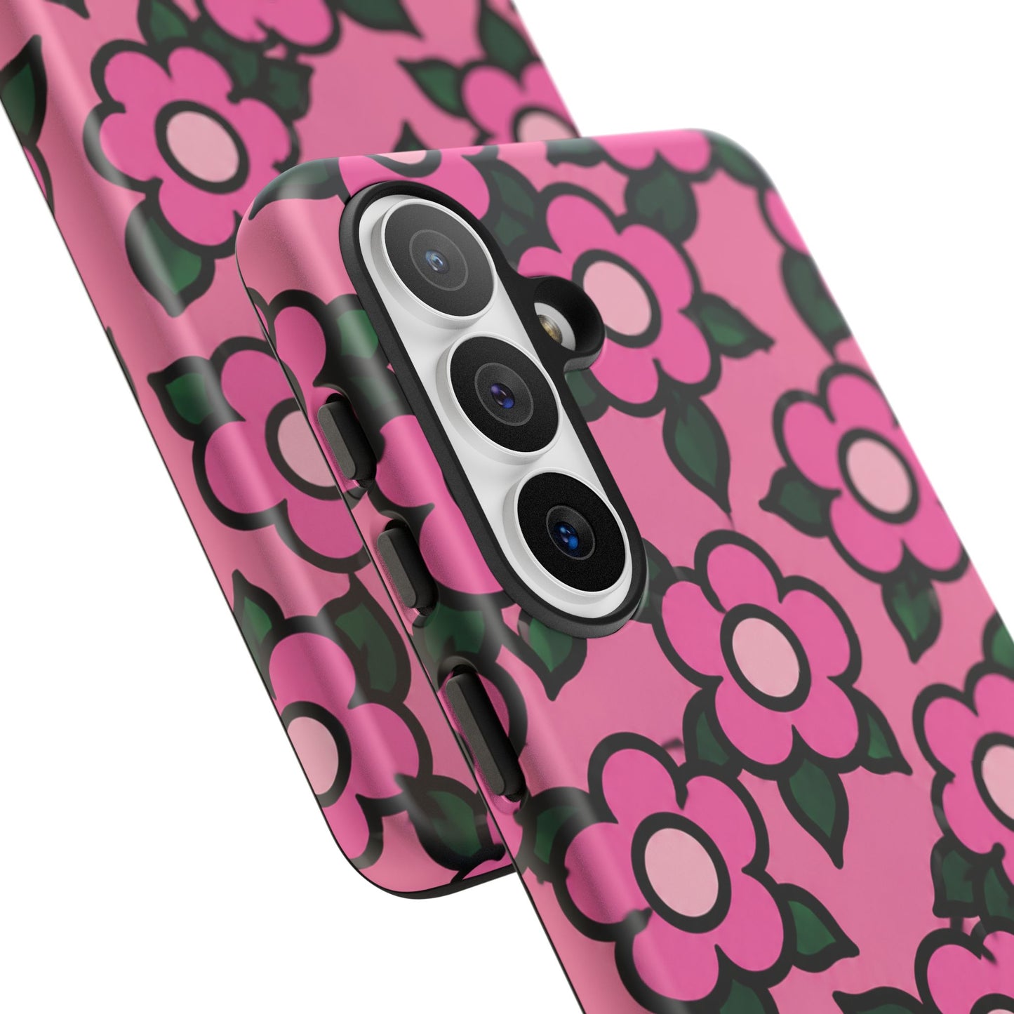 Pink Floral Tough Phone Case — Cute Retro Flower Protective Cover