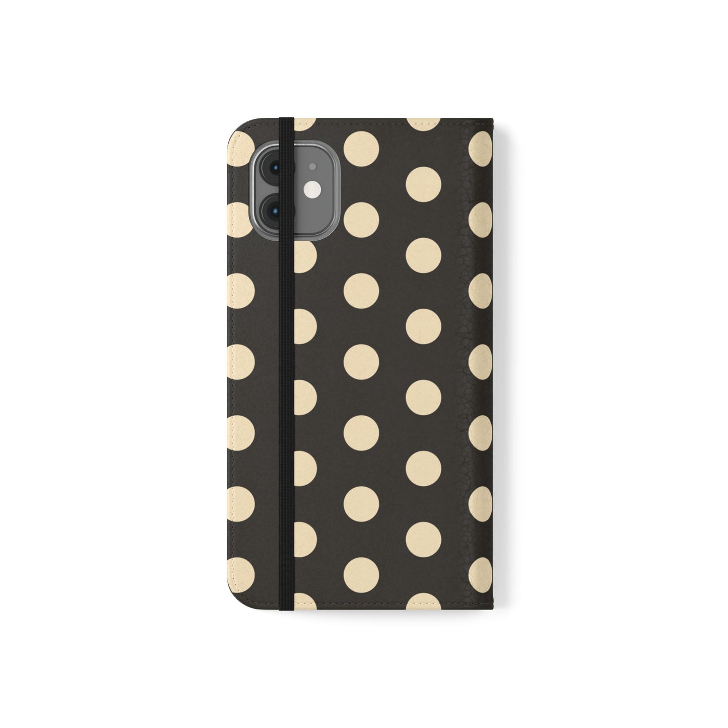 Polka Dot Flip Phone Case – Retro Black & Cream Wallet Cover