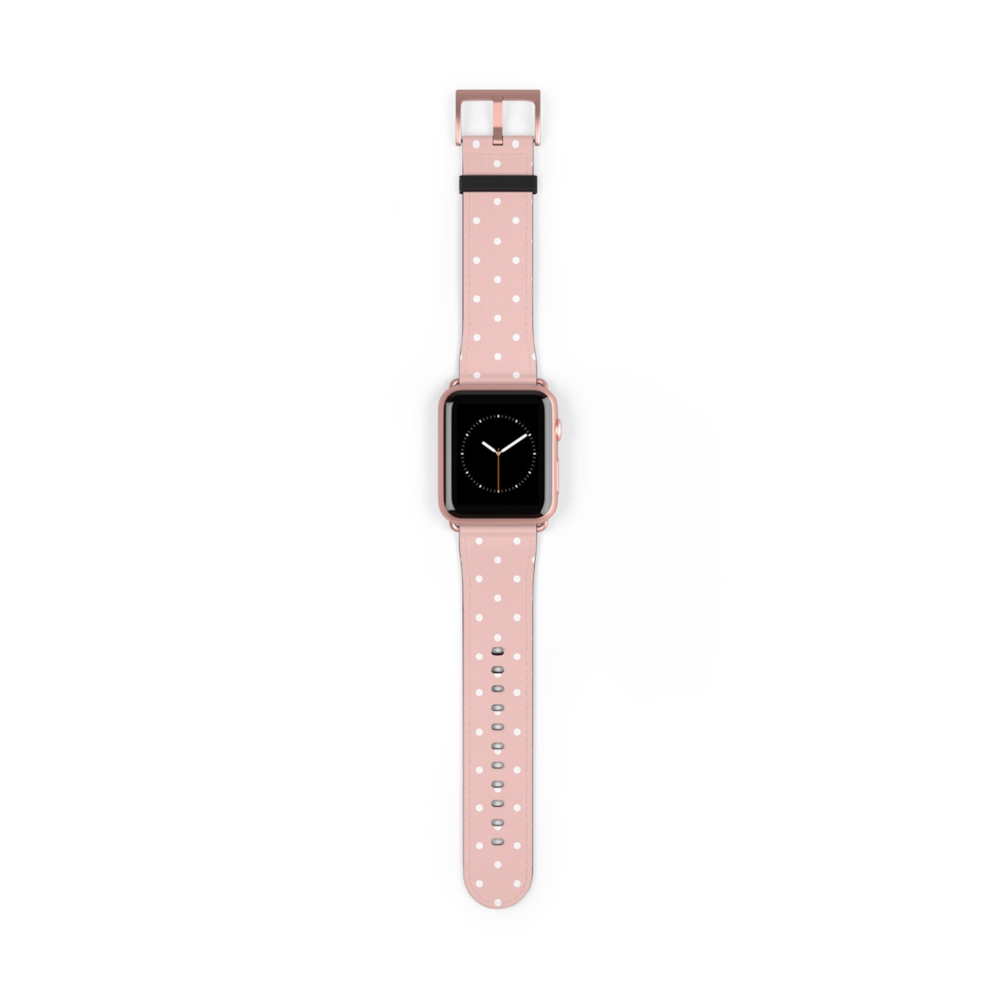 Apple Watch band in soft pink with white polka dots, cute watch band for women, floral-inspired silicone strap