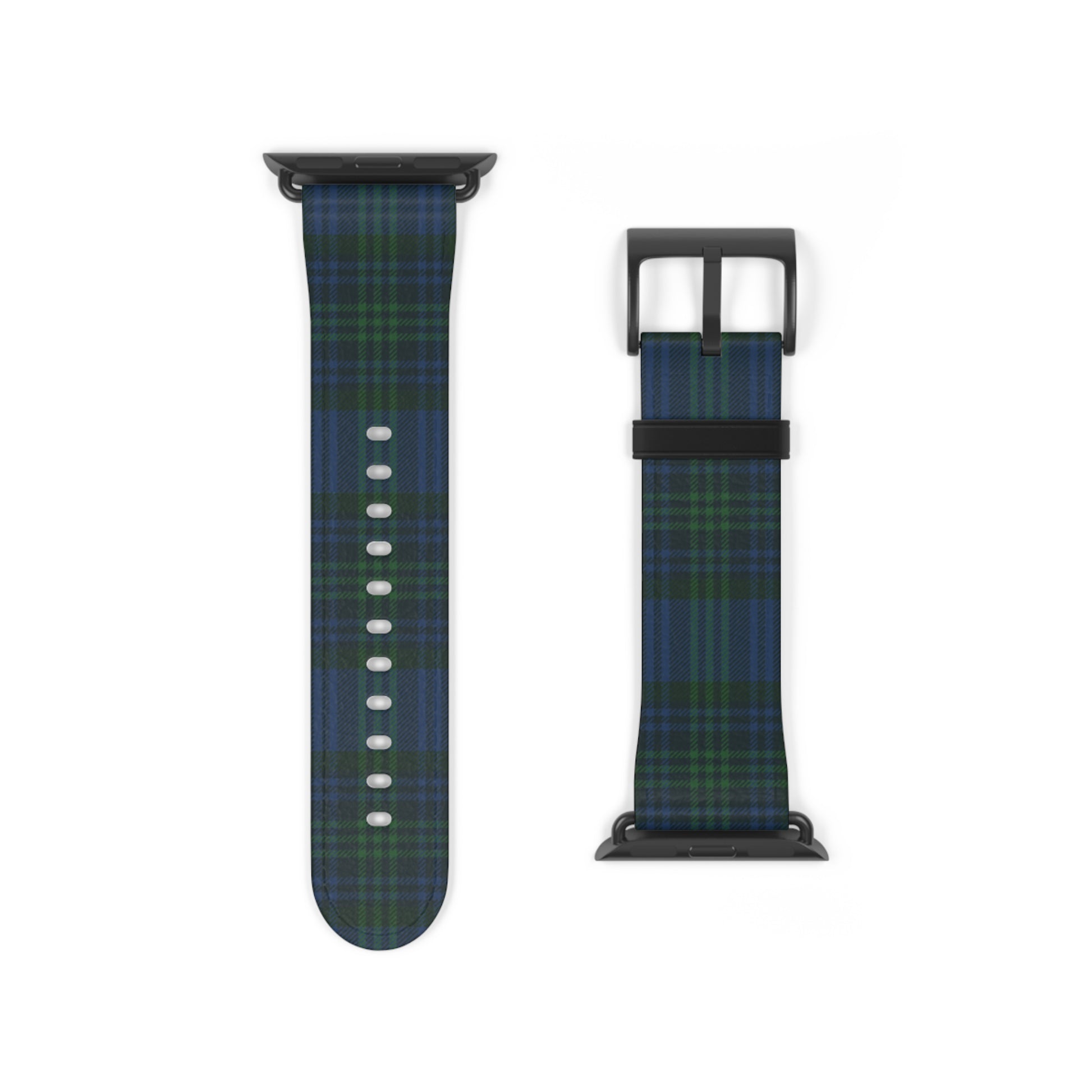 Tartan plaid watch band in classic green and black, Scottish tartan style, for Apple Watch, casual and formal wear
