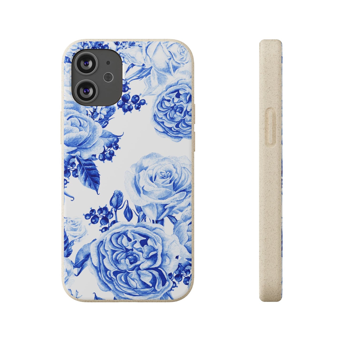Blue Floral Biodegradable Eco-Friendly Phone Cover for Apple iPhone and Samsung Galaxy.