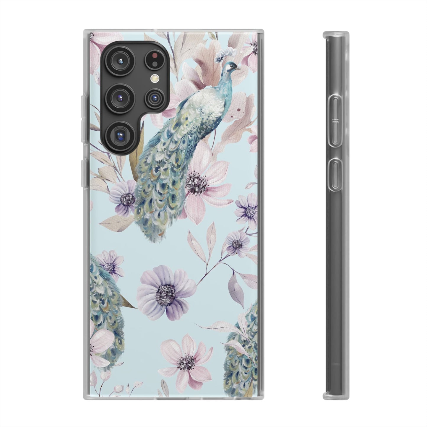 Peacock Floral Phone Case — Pastel Watercolor Bird Slim Case