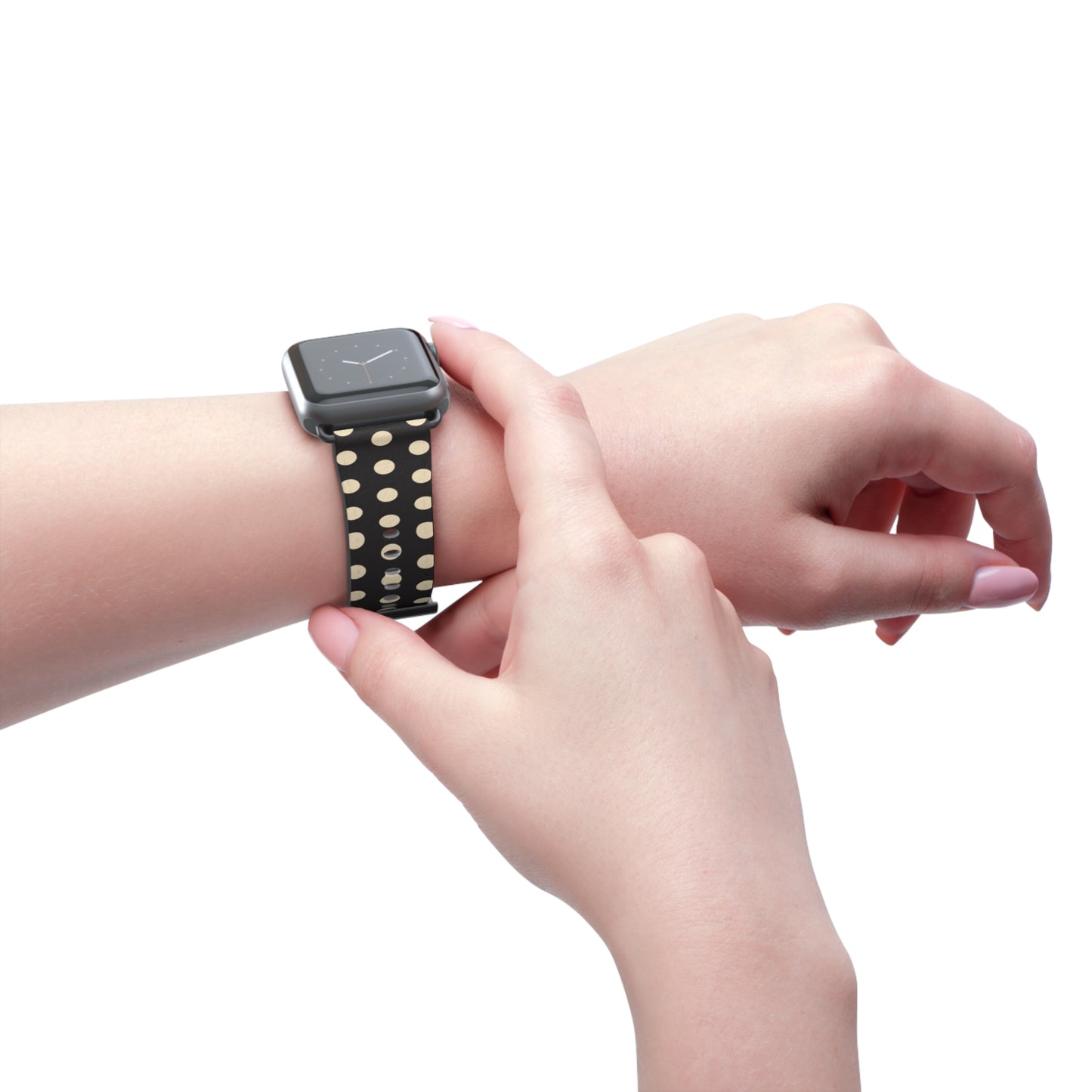 Vintage inspired black and cream polka dot ring holder with magnetic grip, ergonomic design, and retro style