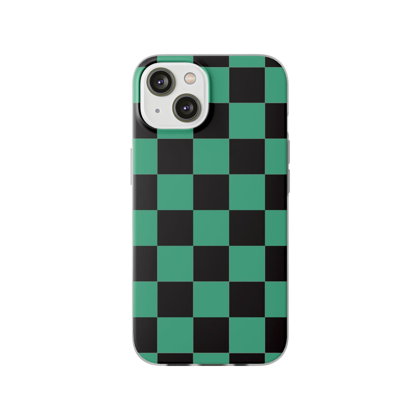 Tanjiro Checkerboard Green and Black Flexi Phone Case for Apple iPhone and Samsung Galaxy.