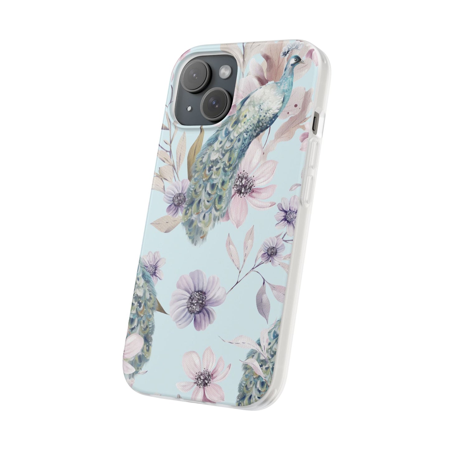Peacock Floral Phone Case — Pastel Watercolor Bird Slim Case