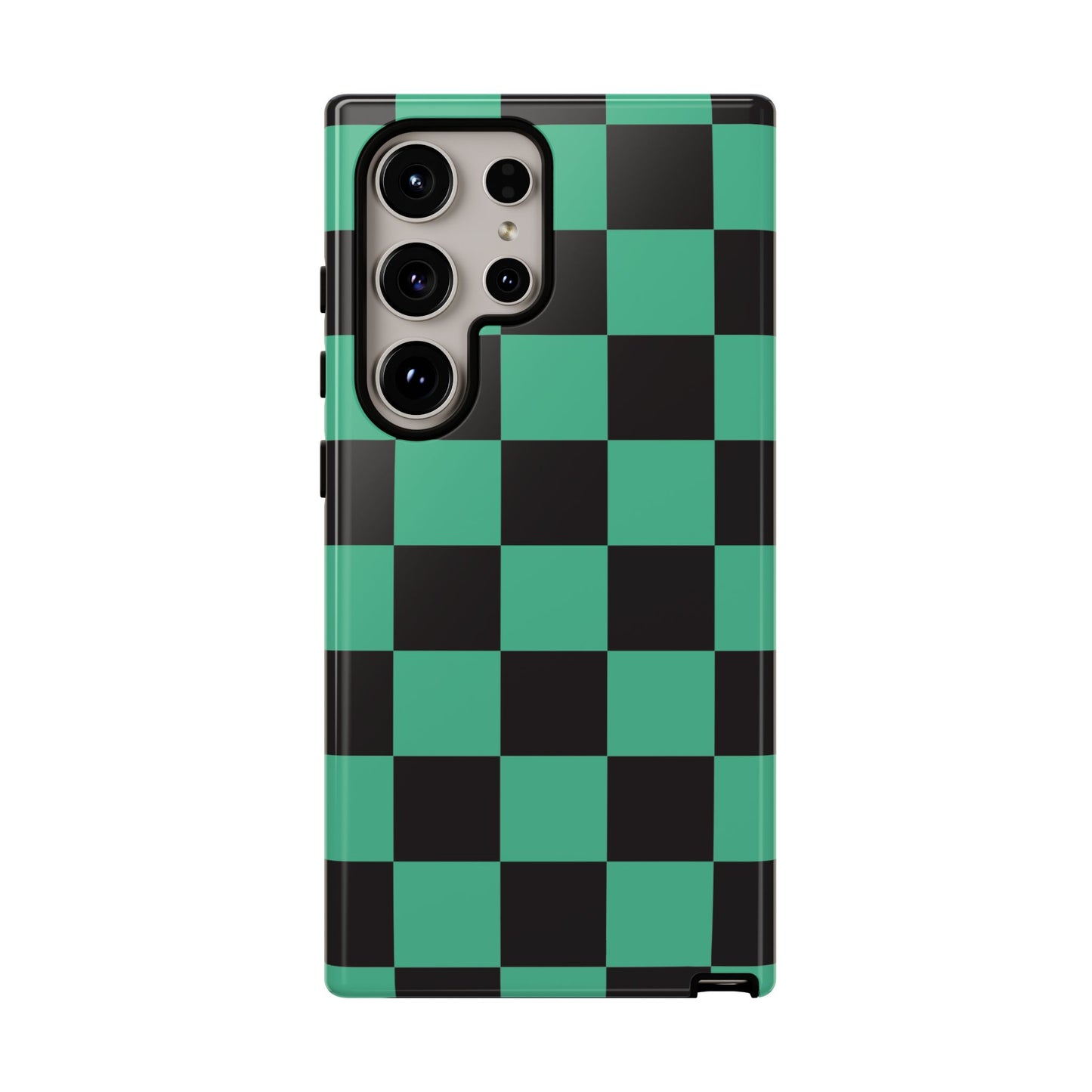 Tanjiro Checkerboard Tough Phone Case – Green & Black Protective Cover