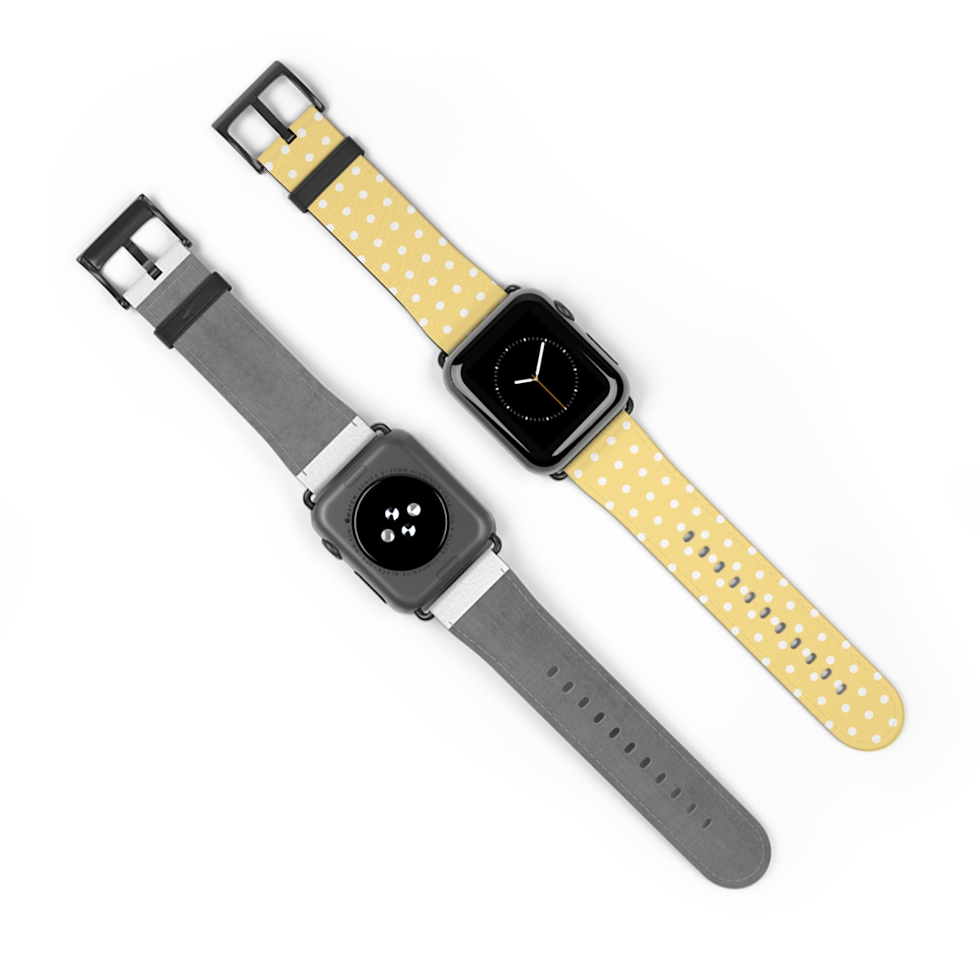 apple watch band in yellow polka dot pattern, cute floral retro strap, pastel women’s casual watch accessory