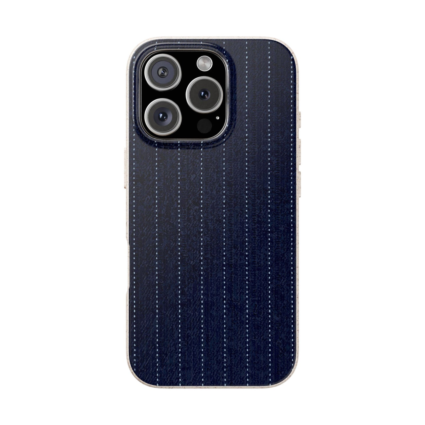 Biodegradable Pinstripe Phone Case — Eco-Friendly Navy Fabric Phone Cover for Apple iPhone and Samsung Galaxy.