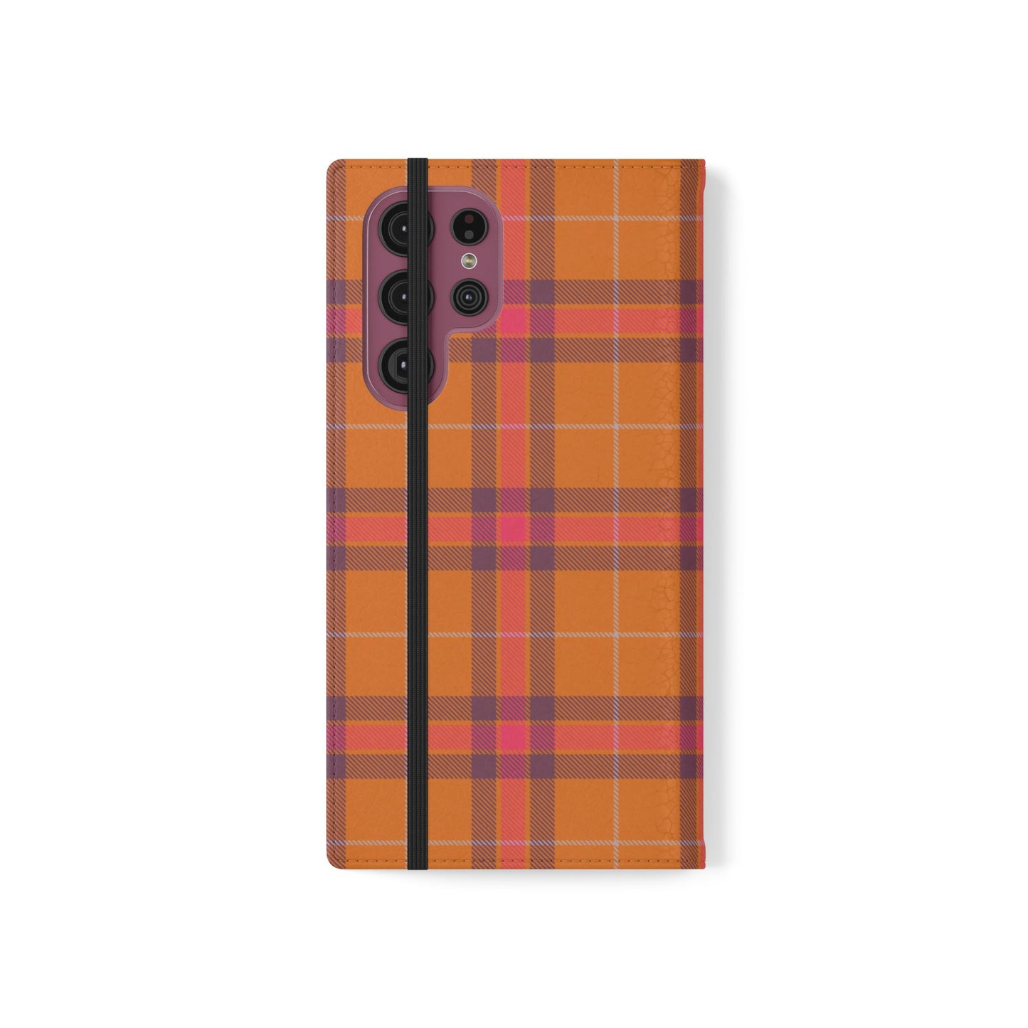 Tartan Flip Phone Case — Orange, Purple & Red Plaid Wallet Cover