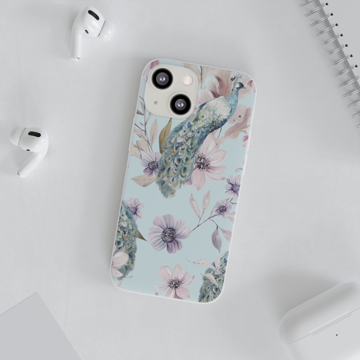 Peacock Floral Phone Case — Pastel Watercolor Bird Slim Case